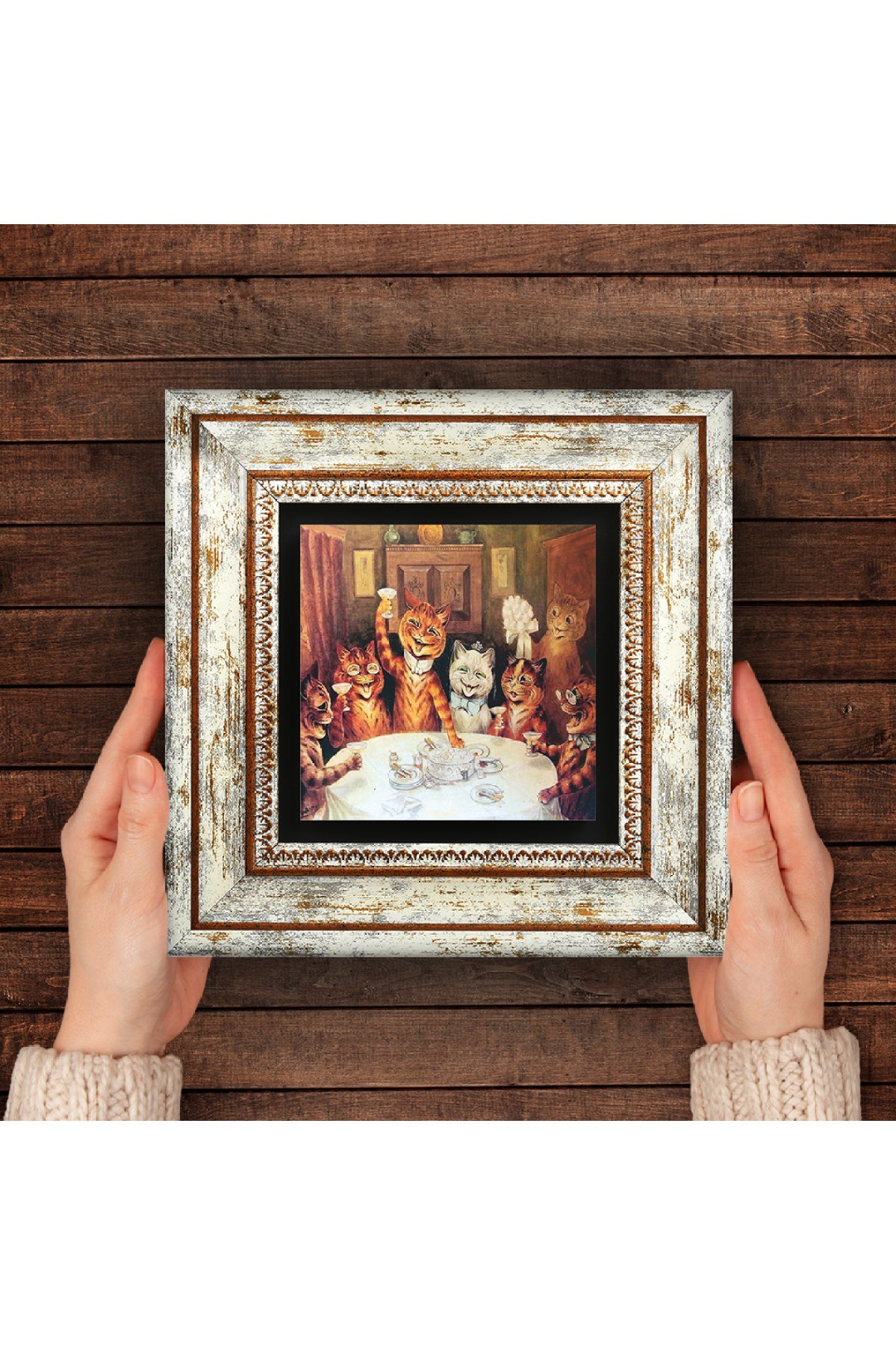 Louis Wain Kediler Taş Duvar Tablosu - Çerçeveli Taş Tablo - Dekoratif Duvar Sanatı - Modern Ev ve Ofis Duvar Dekoru TK1-311