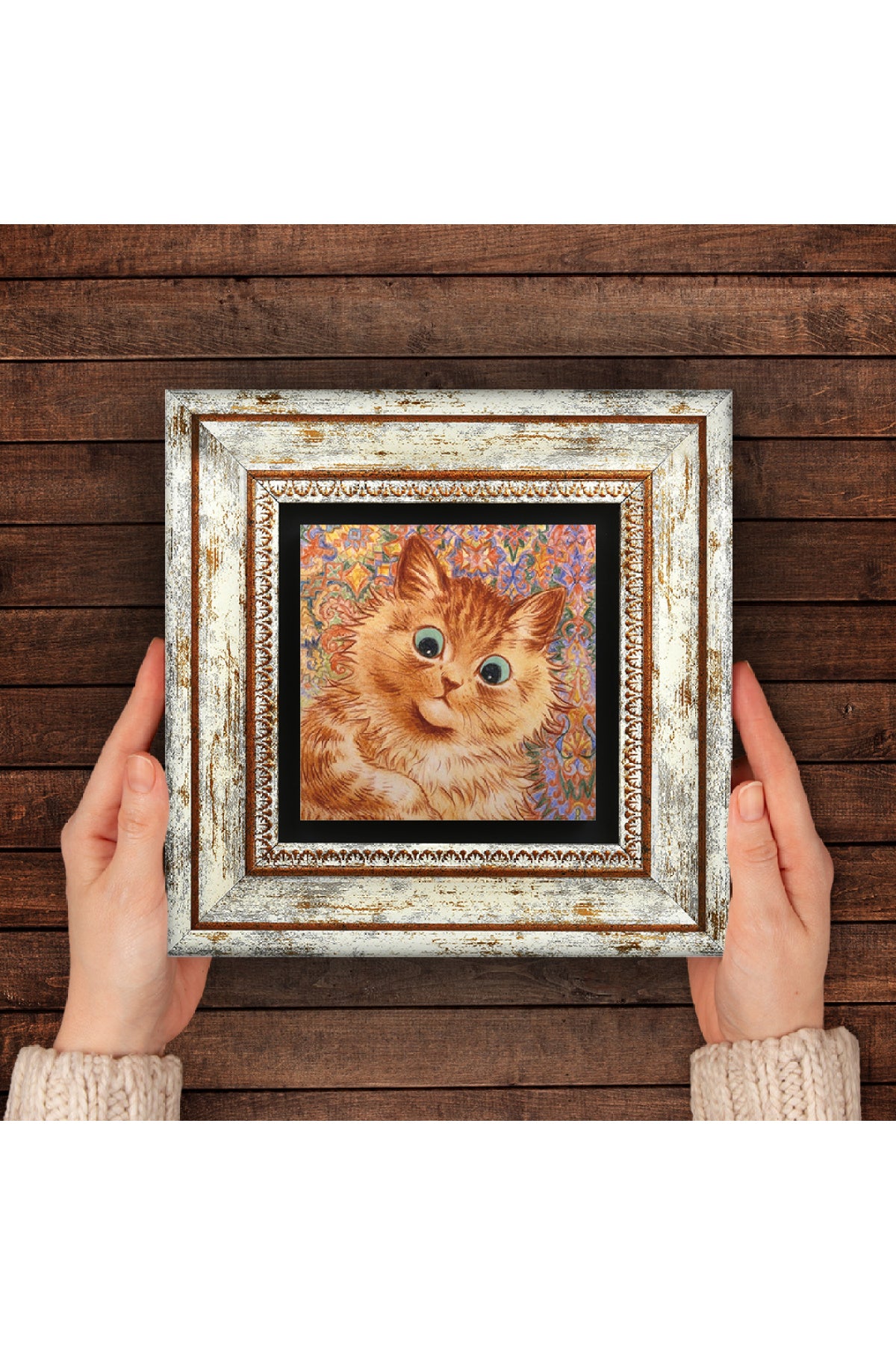 Louis Wain Kediler Taş Duvar Tablosu - Çerçeveli Taş Tablo - Dekoratif Duvar Sanatı - Modern Ev ve Ofis Duvar Dekoru TK1-312