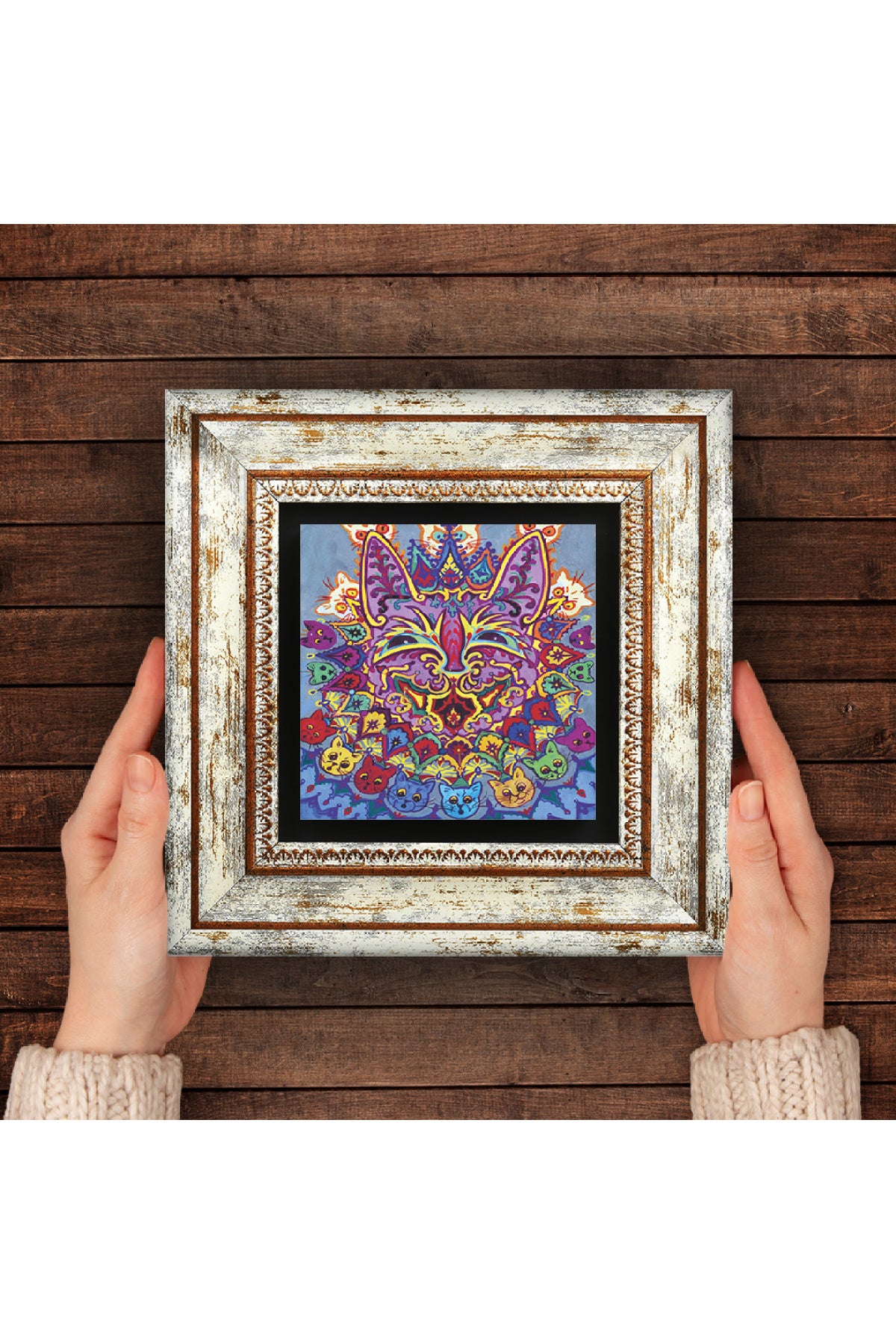 Louis Wain Kediler Taş Duvar Tablosu - Çerçeveli Taş Tablo - Dekoratif Duvar Sanatı - Modern Ev ve Ofis Duvar Dekoru TK1-314
