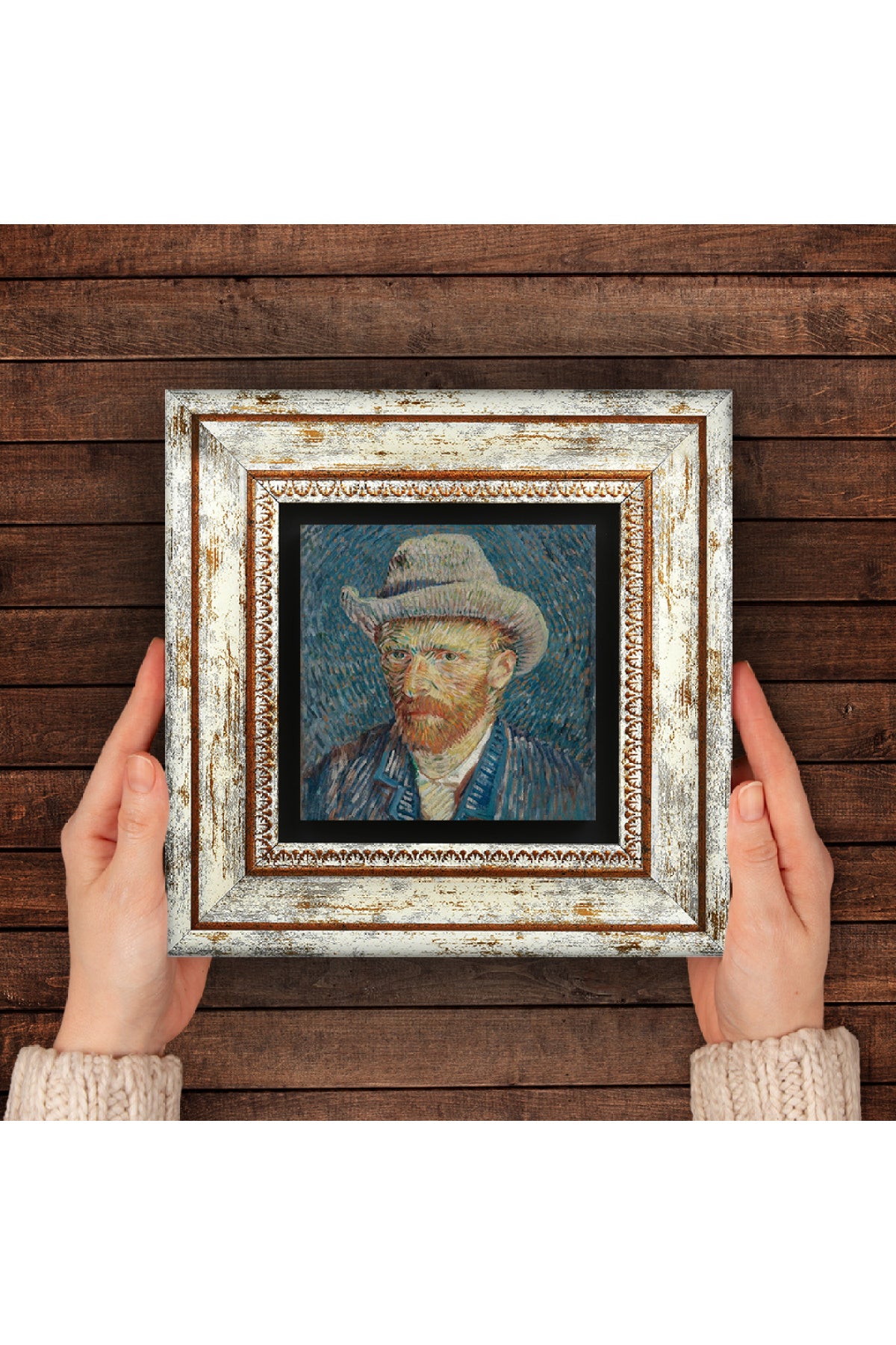 Van Gogh Otoportre Taş Duvar Tablosu - Çerçeveli Taş Tablo - Dekoratif Duvar Sanatı - Modern Ev ve Ofis Duvar Dekoru TK1-63