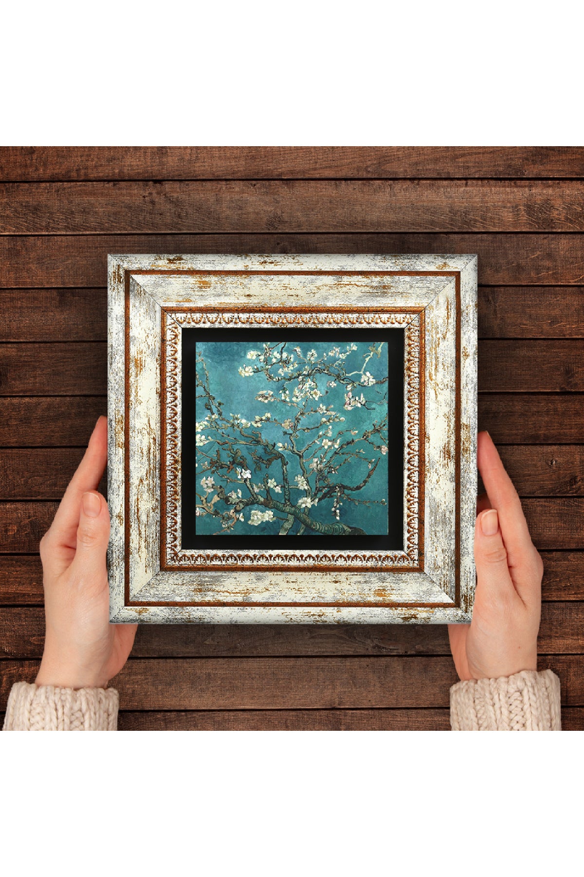 Van Gogh Badem Ağacı Taş Duvar Tablosu - Çerçeveli Taş Tablo - Dekoratif Duvar Sanatı - Modern Ev ve Ofis Duvar Dekoru TK1-64