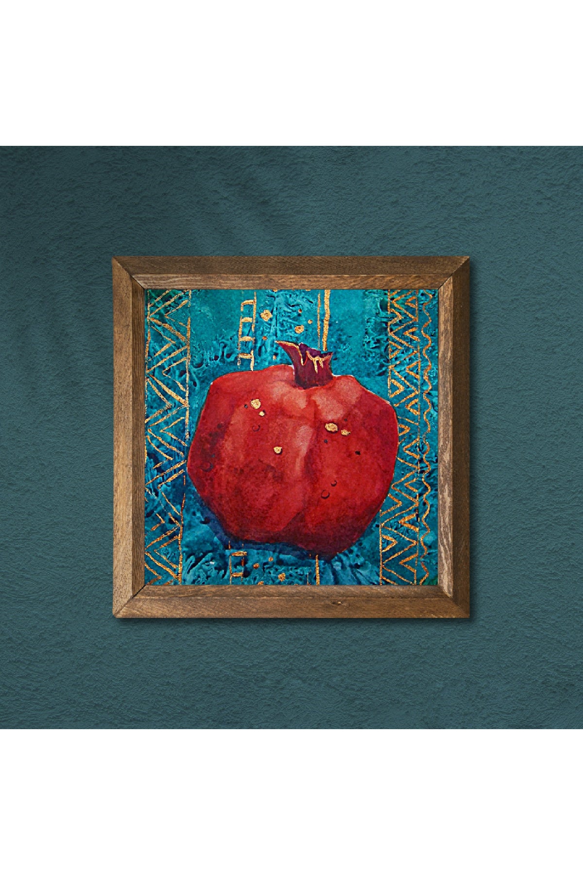 Nar Taş Duvar Tablosu - Ahşap Çerçeveli Taş Tablo - 25x25 cm - Dekoratif Duvar Sanatı - Modern Ev ve Ofis Duvar Dekoru -W1-02