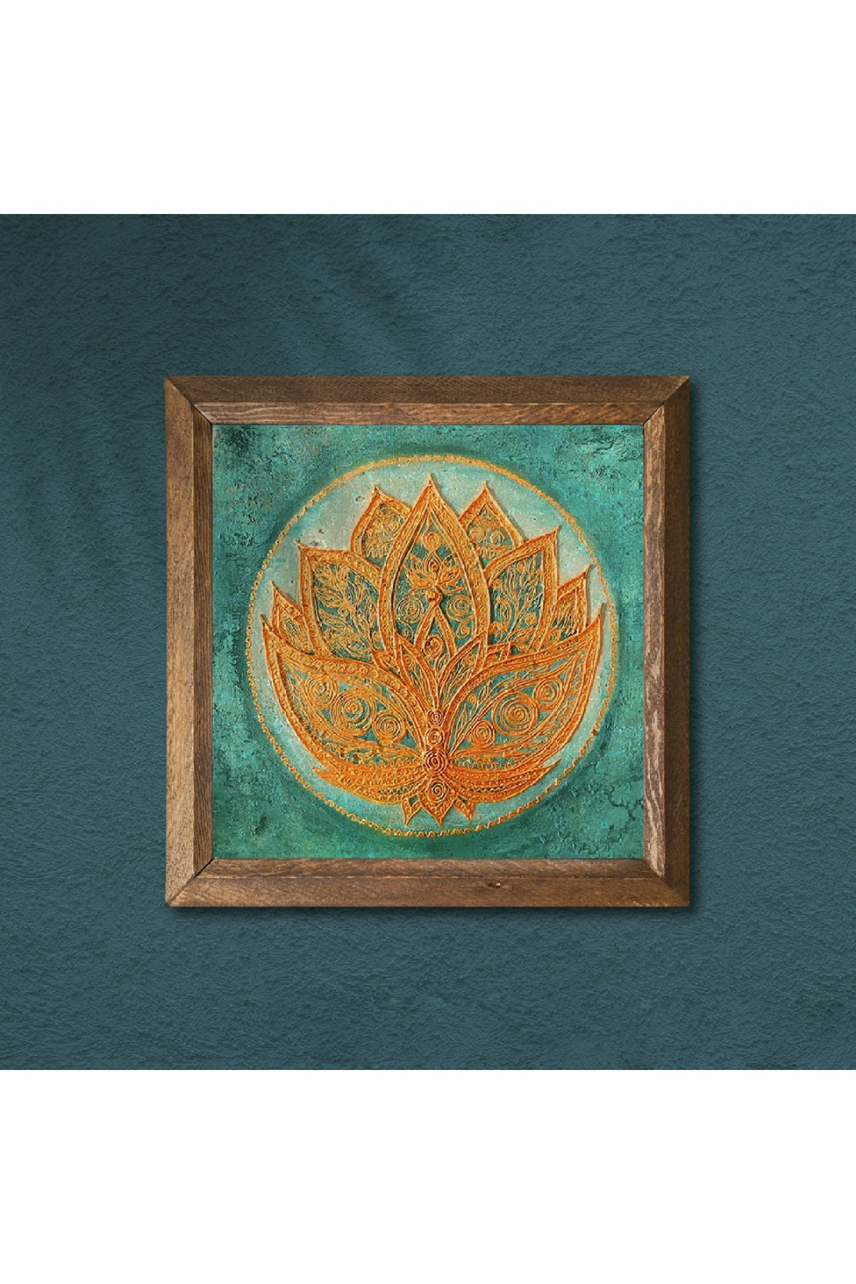 Lotus Çiçeği Taş Duvar Tablosu - Ahşap Çerçeveli Taş Tablo - 25x25 cm - Dekoratif Duvar Sanatı - Modern Ev ve Ofis Duvar Dekoru -W1-189