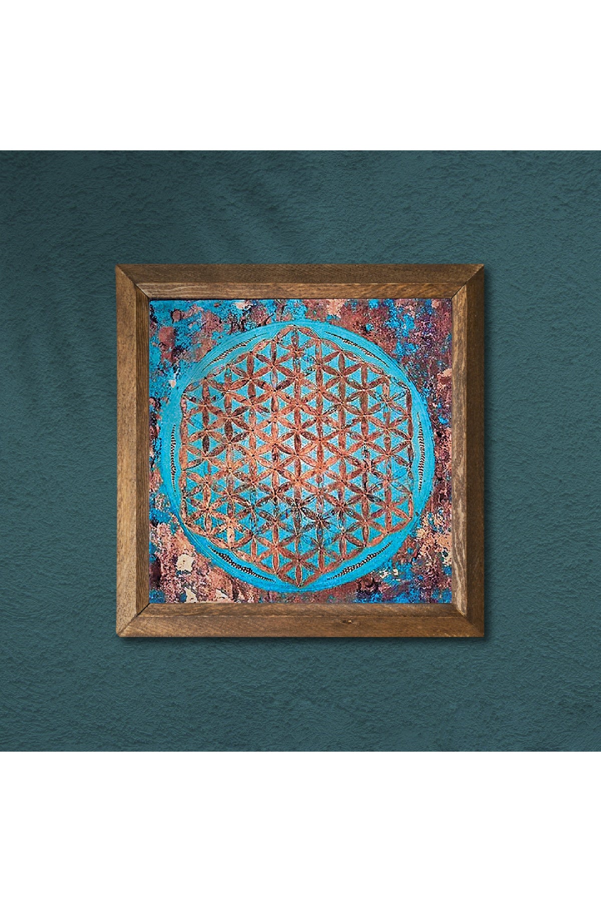 Yaşam Çiçeği Taş Duvar Tablosu - Ahşap Çerçeveli Taş Tablo - 25x25 cm - Dekoratif Duvar Sanatı - Modern Ev ve Ofis Duvar Dekoru -W1-190