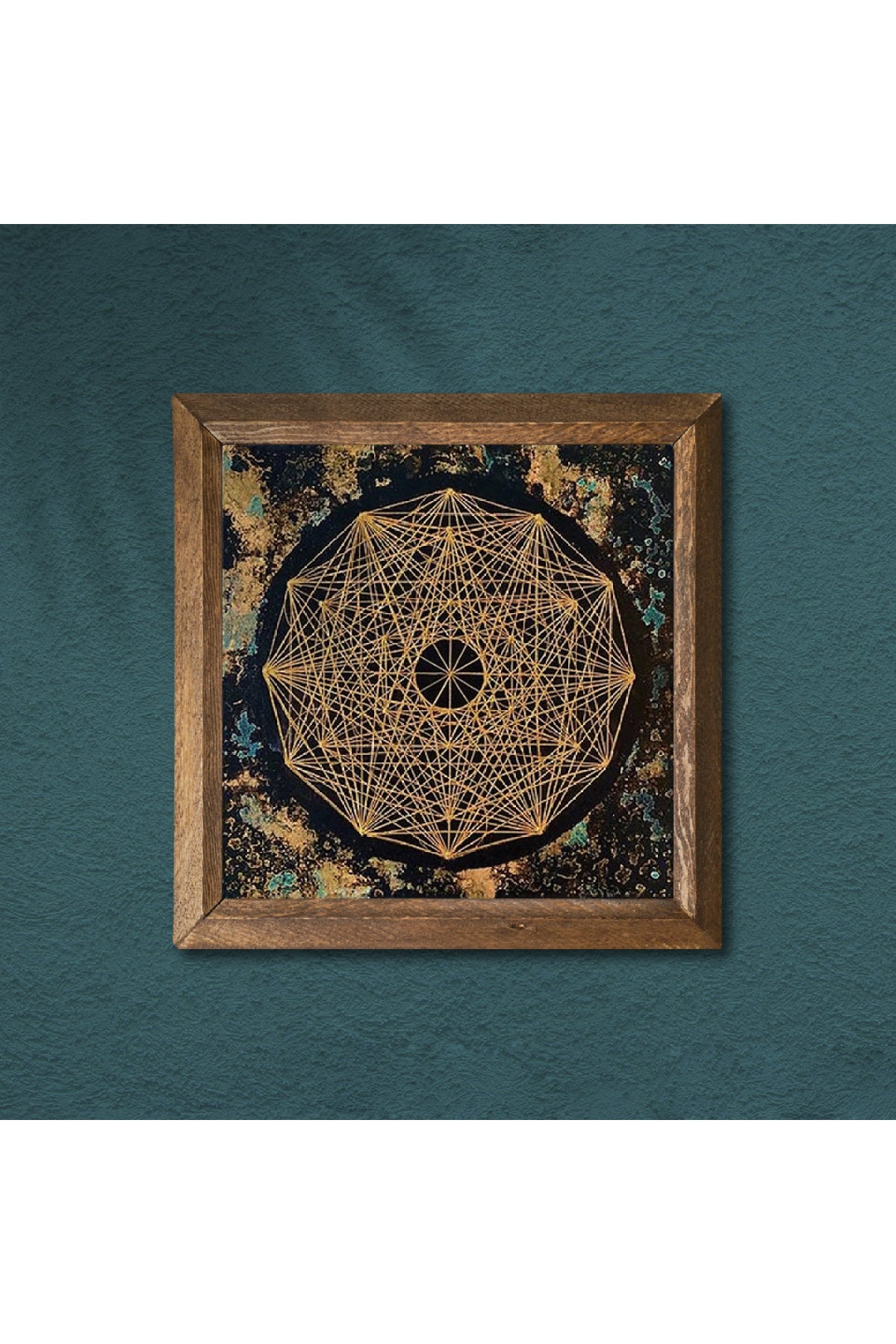 Sri Yantra Taş Duvar Tablosu - Ahşap Çerçeveli Taş Tablo - 25x25 cm - Dekoratif Duvar Sanatı - Modern Ev ve Ofis Duvar Dekoru -W1-191