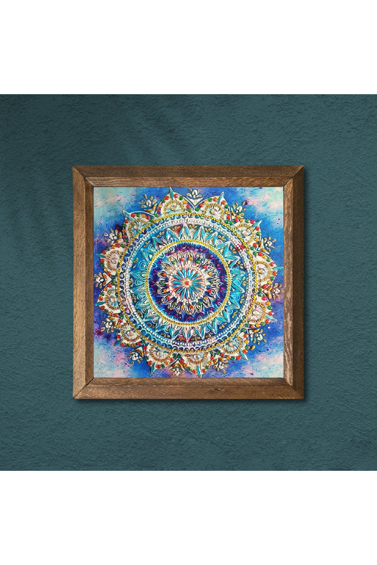 Mandala Taş Duvar Tablosu - Ahşap Çerçeveli Taş Tablo - 25x25 cm - Dekoratif Duvar Sanatı - Modern Ev ve Ofis Duvar Dekoru -W1-229