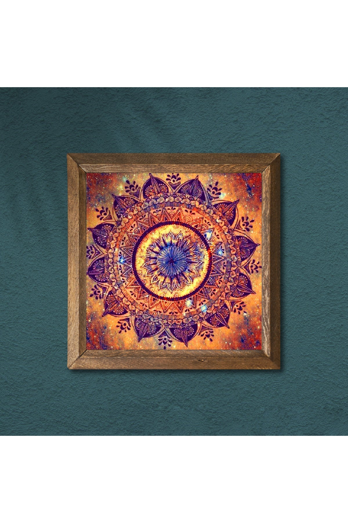 Mandala Taş Duvar Tablosu - Ahşap Çerçeveli Taş Tablo - 25x25 cm - Dekoratif Duvar Sanatı - Modern Ev ve Ofis Duvar Dekoru -W1-230