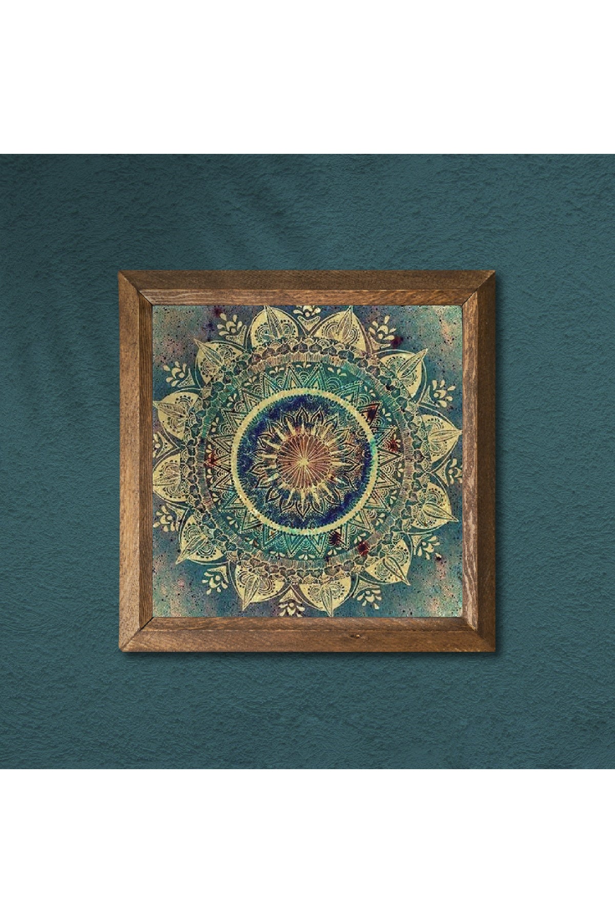 Mandala Taş Duvar Tablosu - Ahşap Çerçeveli Taş Tablo - 25x25 cm - Dekoratif Duvar Sanatı - Modern Ev ve Ofis Duvar Dekoru -W1-231