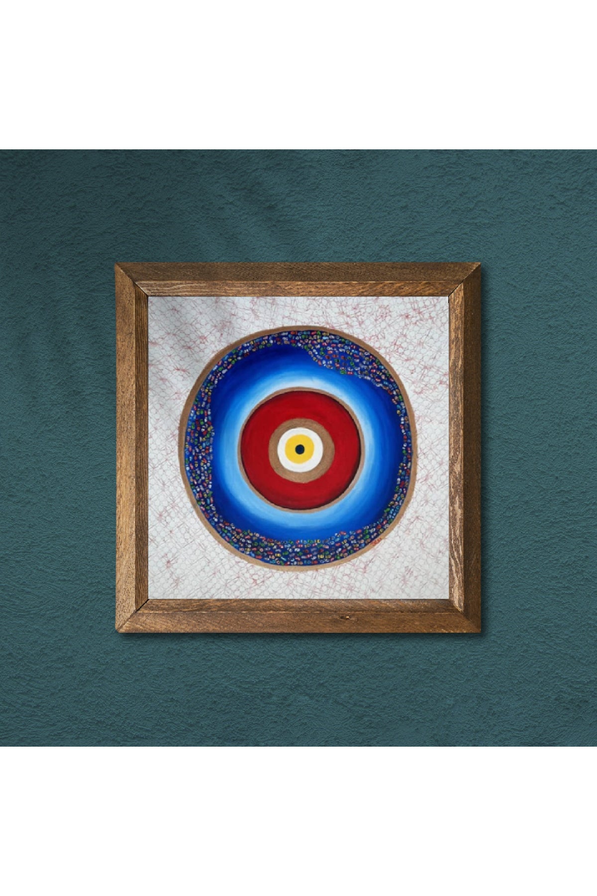 Nazar Taş Duvar Tablosu - Ahşap Çerçeveli Taş Tablo - 25x25 cm - Dekoratif Duvar Sanatı - Modern Ev ve Ofis Duvar Dekoru -W1-244