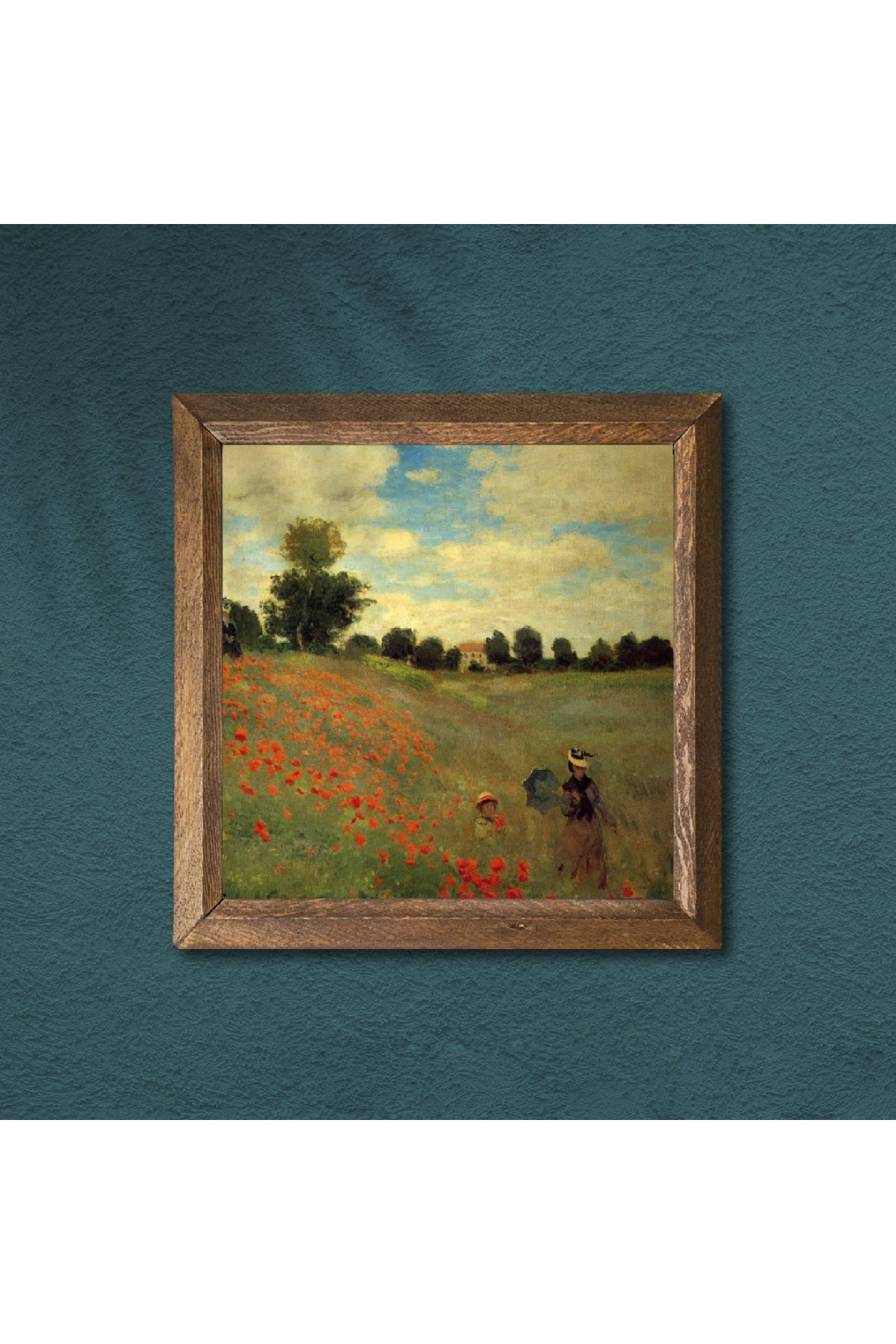 Claude Monet Gelincikler Taş Duvar Tablosu - Ahşap Çerçeveli Taş Tablo - 25x25 cm - Dekoratif Duvar Sanatı - Modern Ev ve Ofis Duvar Dekoru -W1-247