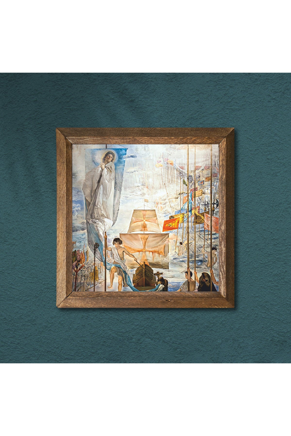 Salvador Dalí Amerika’nın Kristof Kolomb Tarafından Keşfi Taş Duvar Tablosu - Ahşap Çerçeveli Taş Tablo - 25x25 cm - Dekoratif Duvar Sanatı - Modern Ev ve Ofis Duvar Dekoru -W1-305
