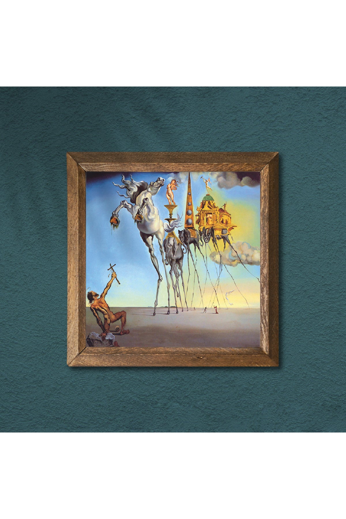 Salvador Dalí Aziz Antonius'un Baştan Çıkarılışı Taş Duvar Tablosu - Ahşap Çerçeveli Taş Tablo - 25x25 cm - Dekoratif Duvar Sanatı - Modern Ev ve Ofis Duvar Dekoru -W1-306