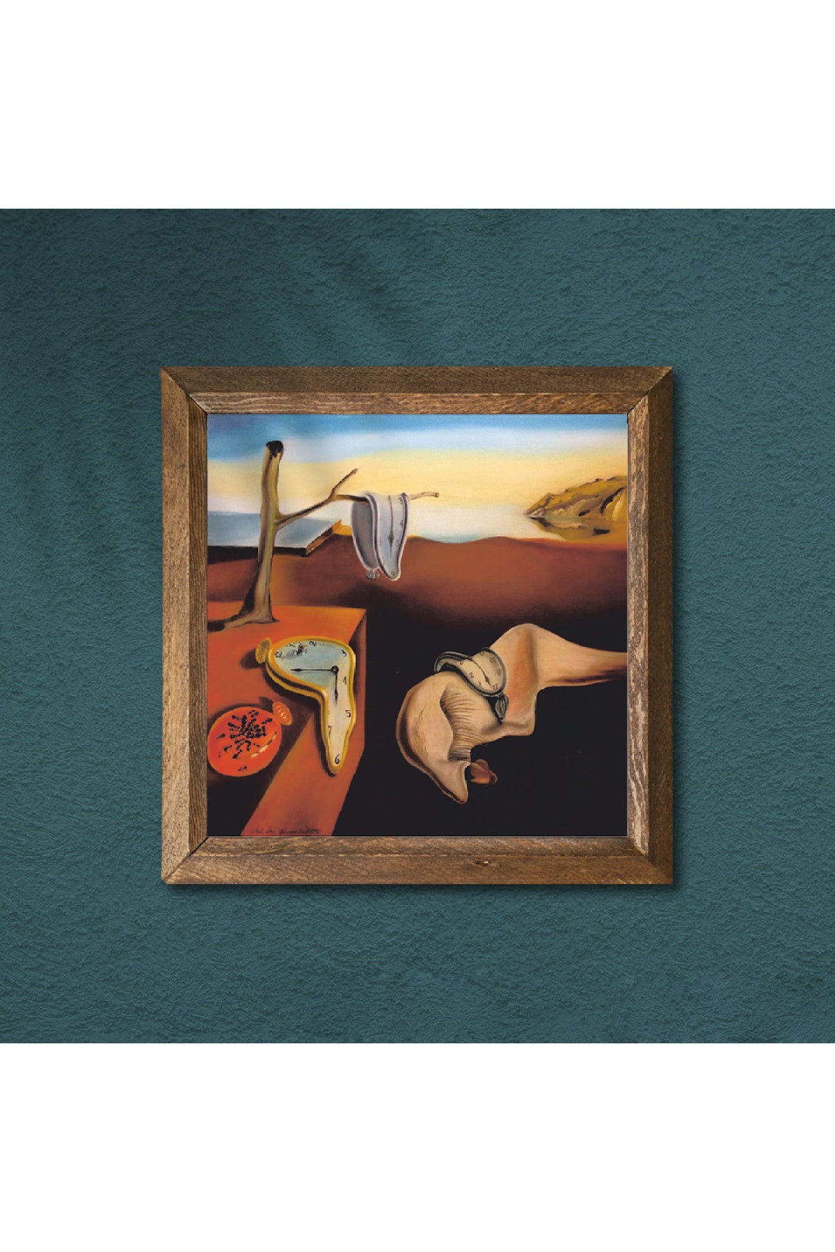 Salvador Dalí Belleğin Azmi Taş Duvar Tablosu - Ahşap Çerçeveli Taş Tablo - 25x25 cm - Dekoratif Duvar Sanatı - Modern Ev ve Ofis Duvar Dekoru -W1-310
