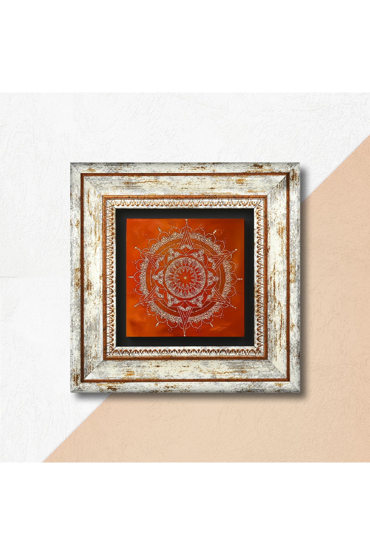 Mandala Taş Duvar Tablosu - Çerçeveli Taş Tablo - Dekoratif Duvar Sanatı - Modern Ev ve Ofis Duvar Dekoru TK1-169