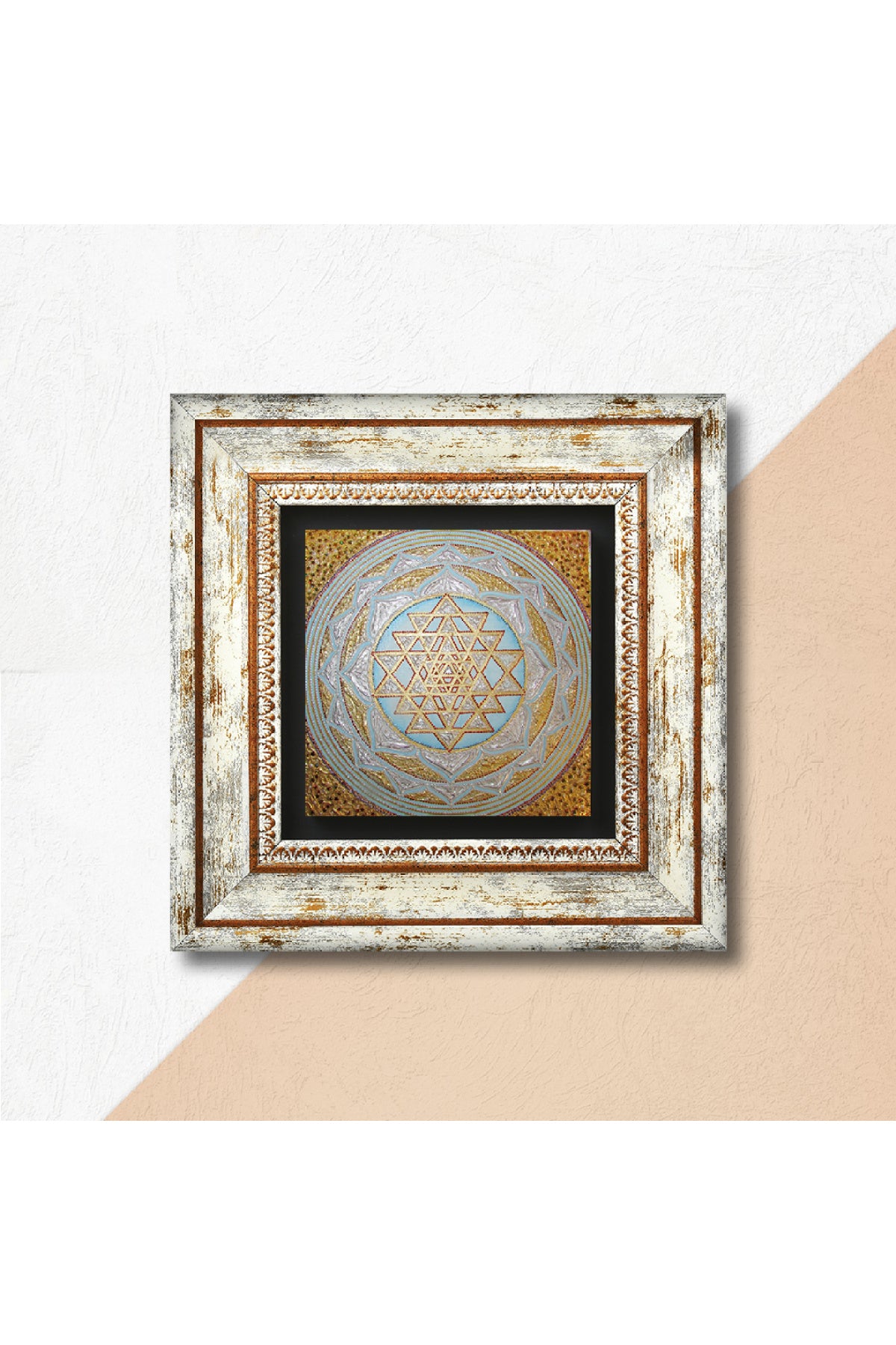 Sri Yantra Taş Duvar Tablosu - Çerçeveli Taş Tablo - Dekoratif Duvar Sanatı - Modern Ev ve Ofis Duvar Dekoru TK1-171