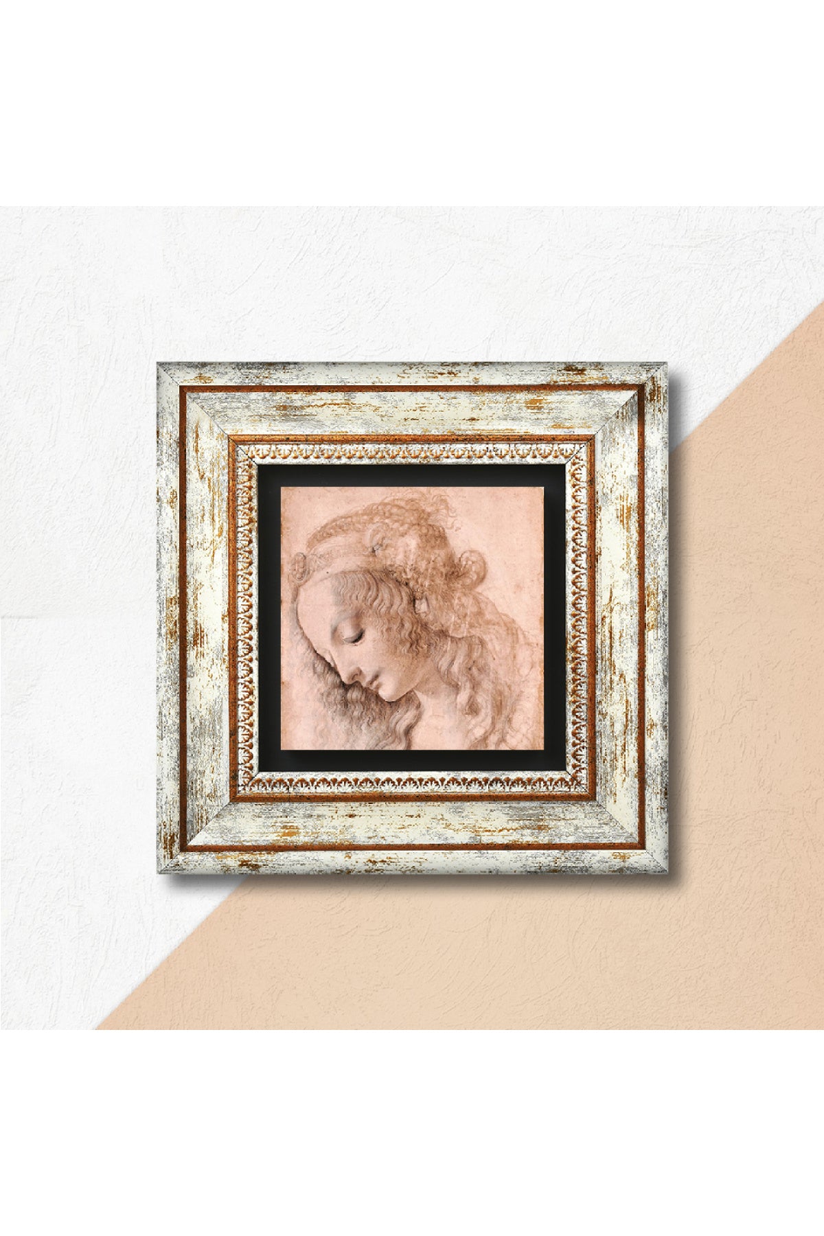 Leonardo da Vinci Genç Bir Kadının Baş Profili Taş Duvar Tablosu - Çerçeveli Taş Tablo - Dekoratif Duvar Sanatı - Modern Ev ve Ofis Duvar Dekoru TK1-18