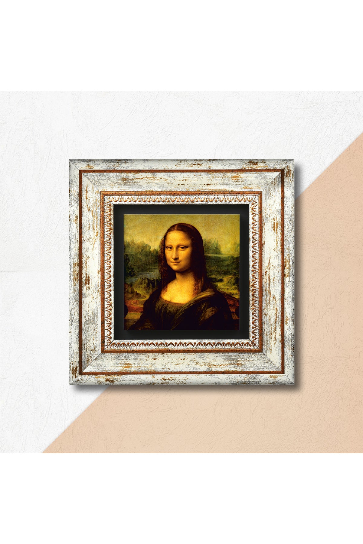 Leonardo da Vinci Mona Lisa Taş Duvar Tablosu - Çerçeveli Taş Tablo - Dekoratif Duvar Sanatı - Modern Ev ve Ofis Duvar Dekoru TK1-19