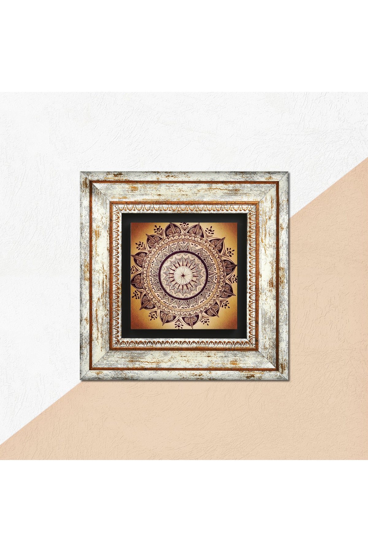 Mandala Taş Duvar Tablosu - Çerçeveli Taş Tablo - Dekoratif Duvar Sanatı - Modern Ev ve Ofis Duvar Dekoru TK1-228