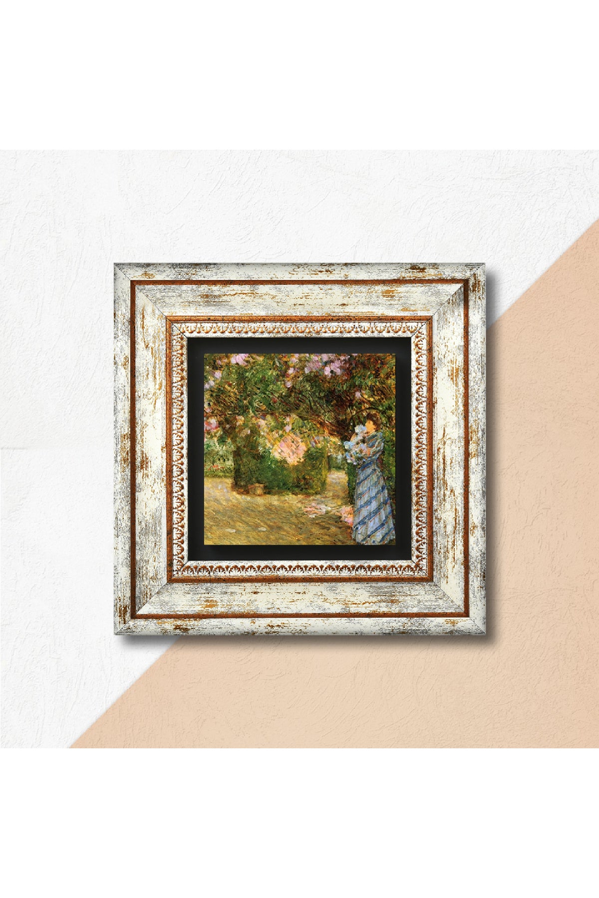 Claude Monet Bahçede Taş Duvar Tablosu - Çerçeveli Taş Tablo - Dekoratif Duvar Sanatı - Modern Ev ve Ofis Duvar Dekoru TK1-252