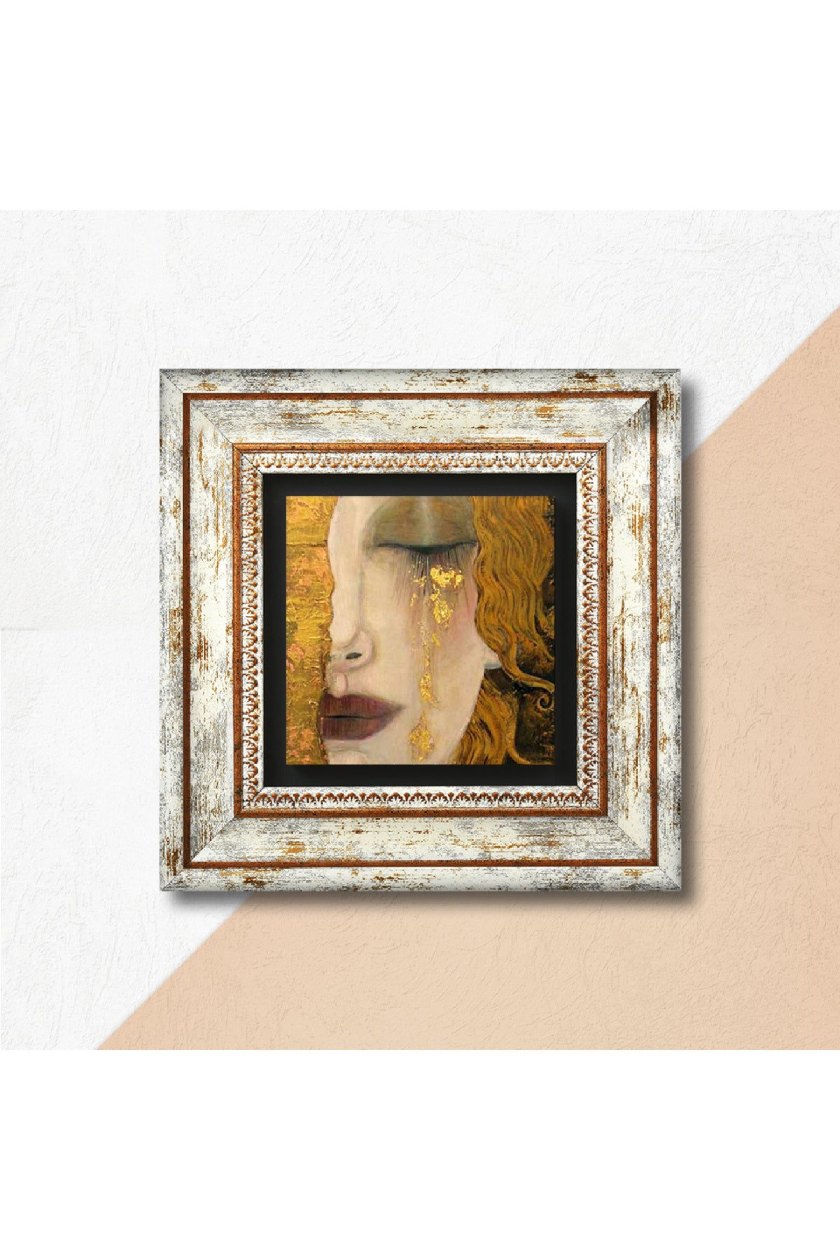 Gustav Klimt Altın Gözyaşları Taş Duvar Tablosu - Çerçeveli Taş Tablo - Dekoratif Duvar Sanatı - Modern Ev ve Ofis Duvar Dekoru TK1-27