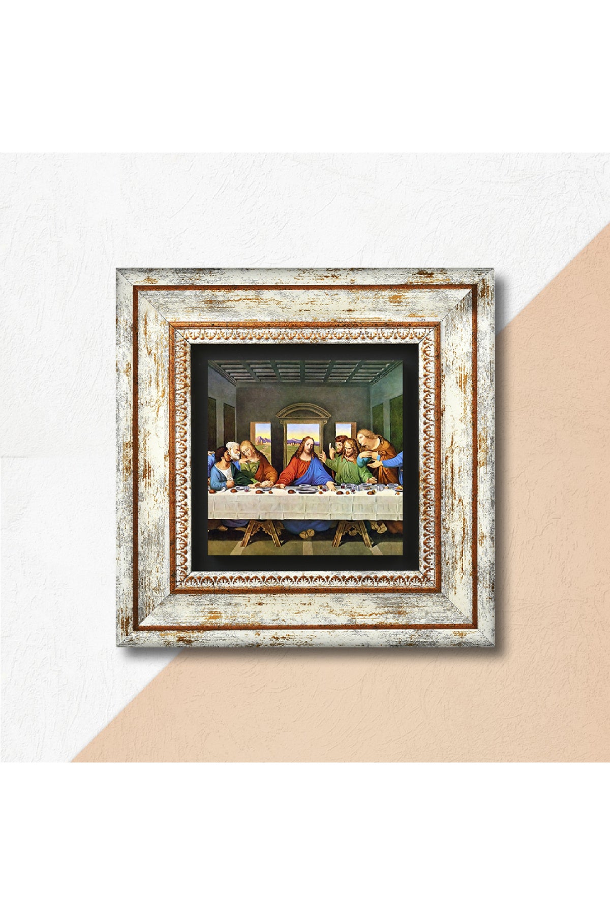 Leonardo da Vinci Son Akşam Yemeği Taş Duvar Tablosu - Çerçeveli Taş Tablo - Dekoratif Duvar Sanatı - Modern Ev ve Ofis Duvar Dekoru TK1-273