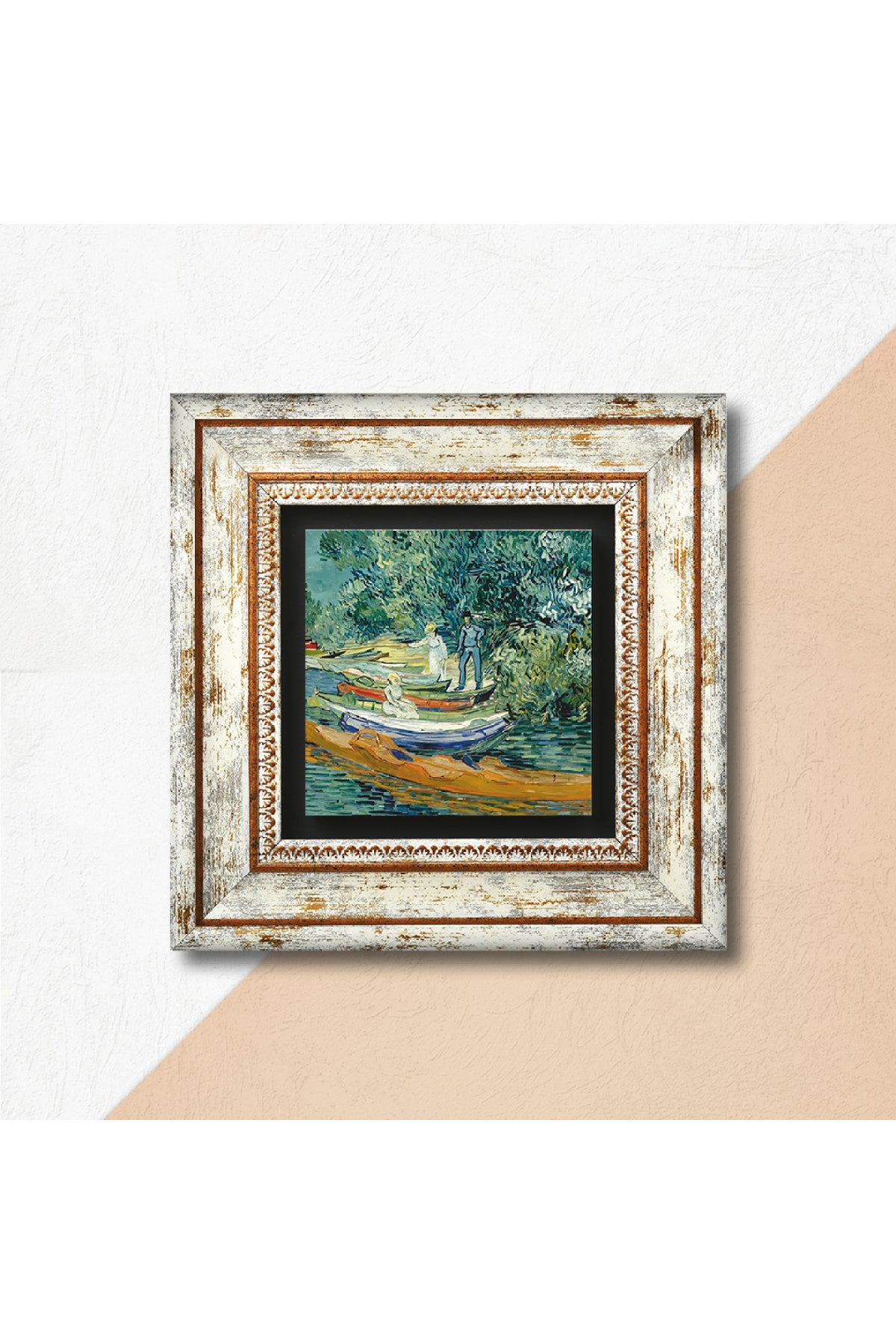Van Gogh Auvers'deki Oise Bankası Taş Duvar Tablosu - Çerçeveli Taş Tablo - Dekoratif Duvar Sanatı - Modern Ev ve Ofis Duvar Dekoru TK1-280