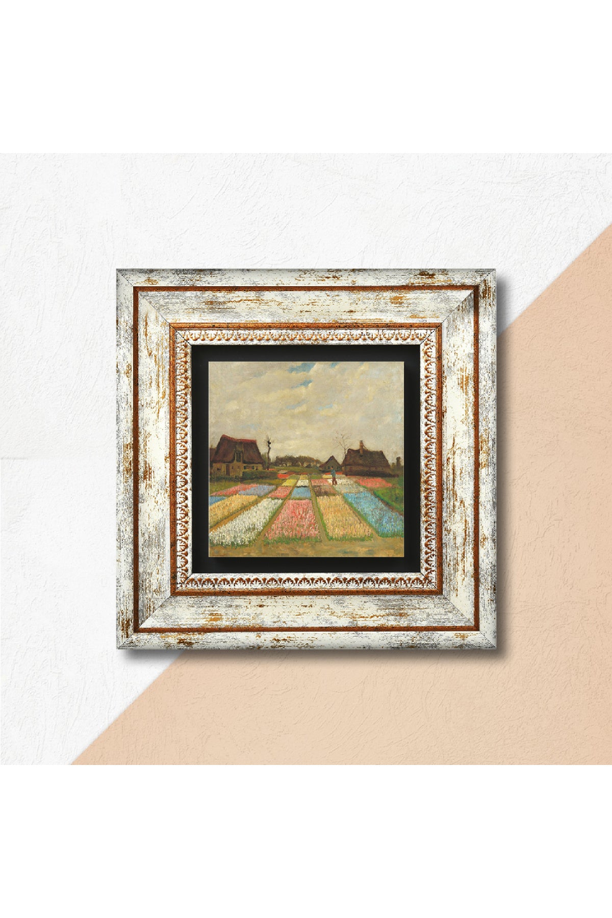 Van Gogh Hollanda'da Lale Tarlaları Taş Duvar Tablosu - Çerçeveli Taş Tablo - Dekoratif Duvar Sanatı - Modern Ev ve Ofis Duvar Dekoru TK1-282