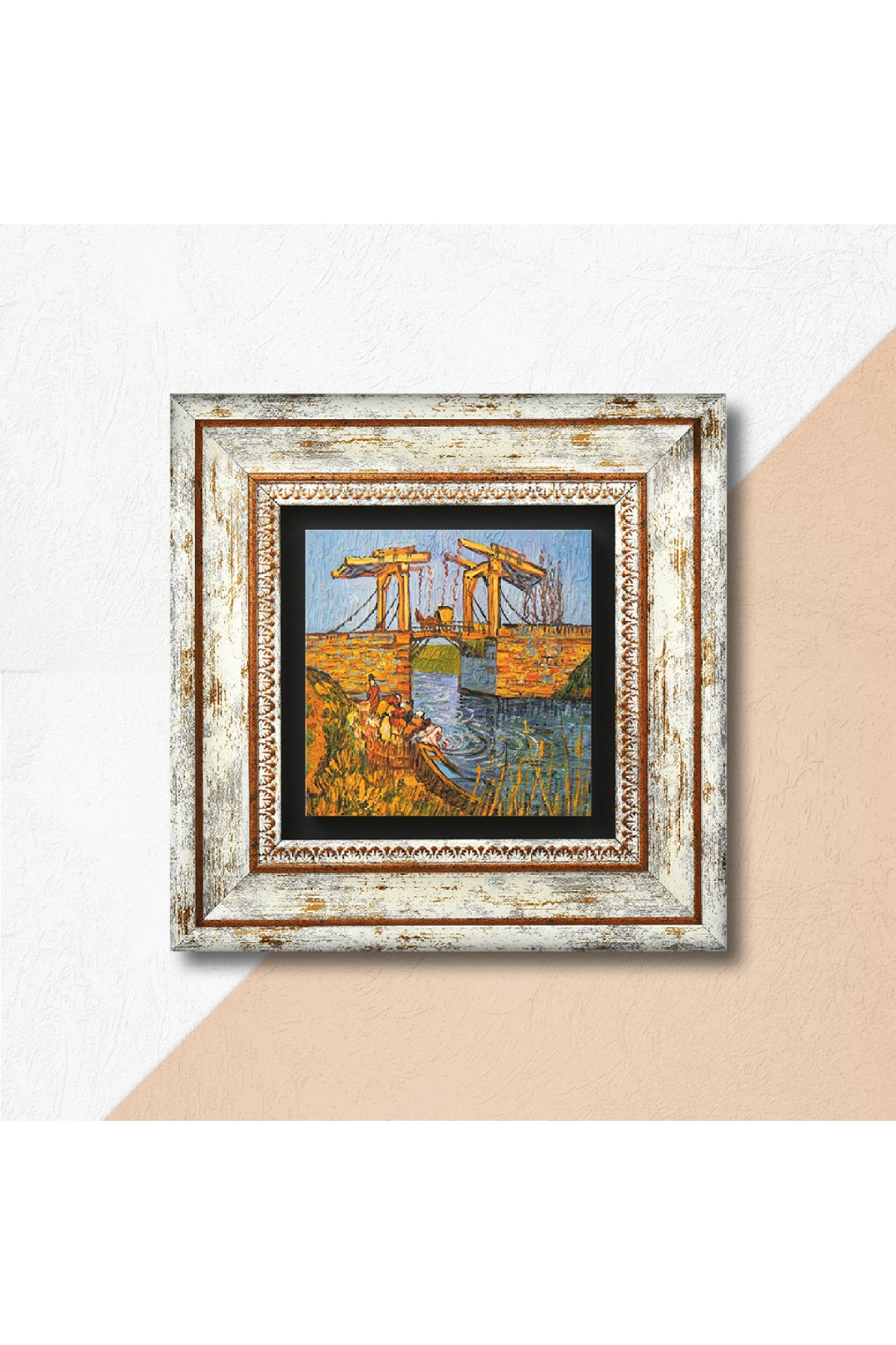 Van Gogh Arles'te Langlois Köprüsü Taş Duvar Tablosu - Çerçeveli Taş Tablo - Dekoratif Duvar Sanatı - Modern Ev ve Ofis Duvar Dekoru TK1-283