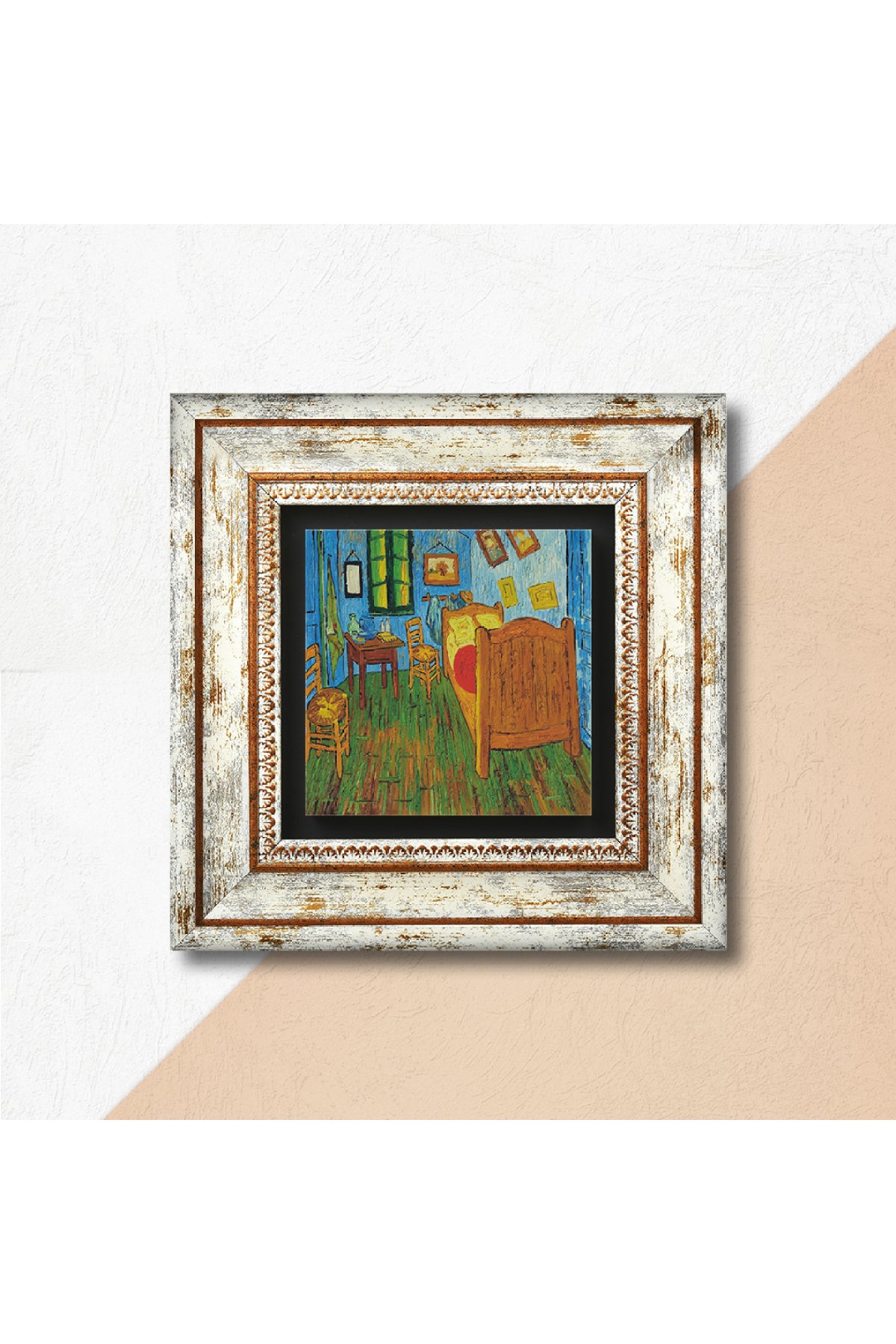 Van Gogh Arles'teki Yatak Odası Taş Duvar Tablosu - Çerçeveli Taş Tablo - Dekoratif Duvar Sanatı - Modern Ev ve Ofis Duvar Dekoru TK1-286