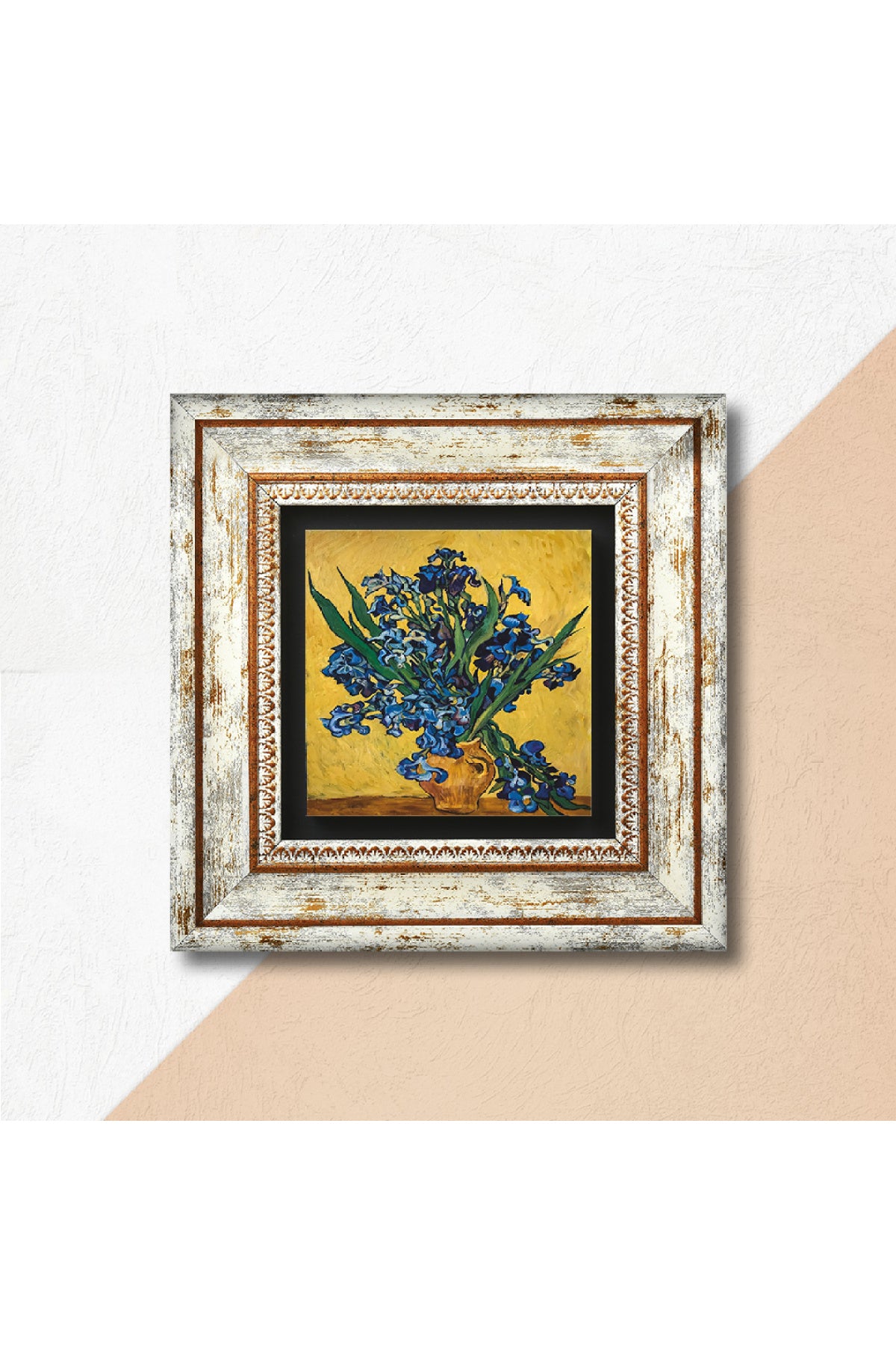 Van Gogh Süsenler Taş Duvar Tablosu - Çerçeveli Taş Tablo - Dekoratif Duvar Sanatı - Modern Ev ve Ofis Duvar Dekoru TK1-287