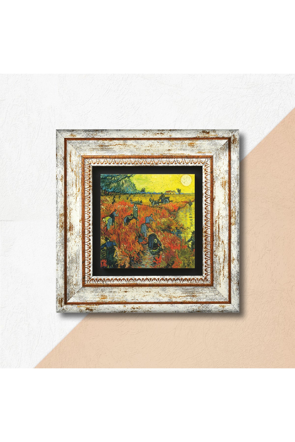 Van Gogh Arles'te Kırmızı Bağ Taş Duvar Tablosu - Çerçeveli Taş Tablo - Dekoratif Duvar Sanatı - Modern Ev ve Ofis Duvar Dekoru TK1-288