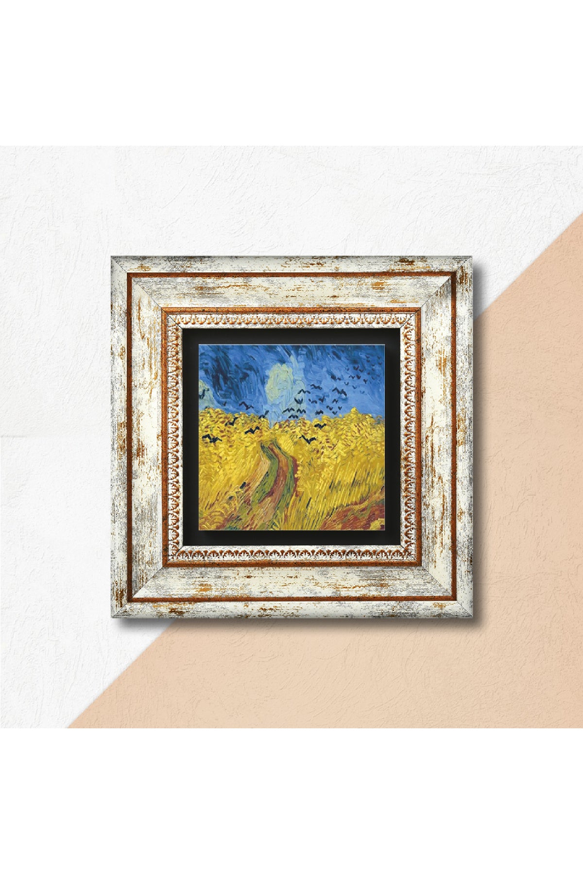 Van Gogh Buğday Tarlası ve Kargalar Taş Duvar Tablosu - Çerçeveli Taş Tablo - Dekoratif Duvar Sanatı - Modern Ev ve Ofis Duvar Dekoru TK1-290