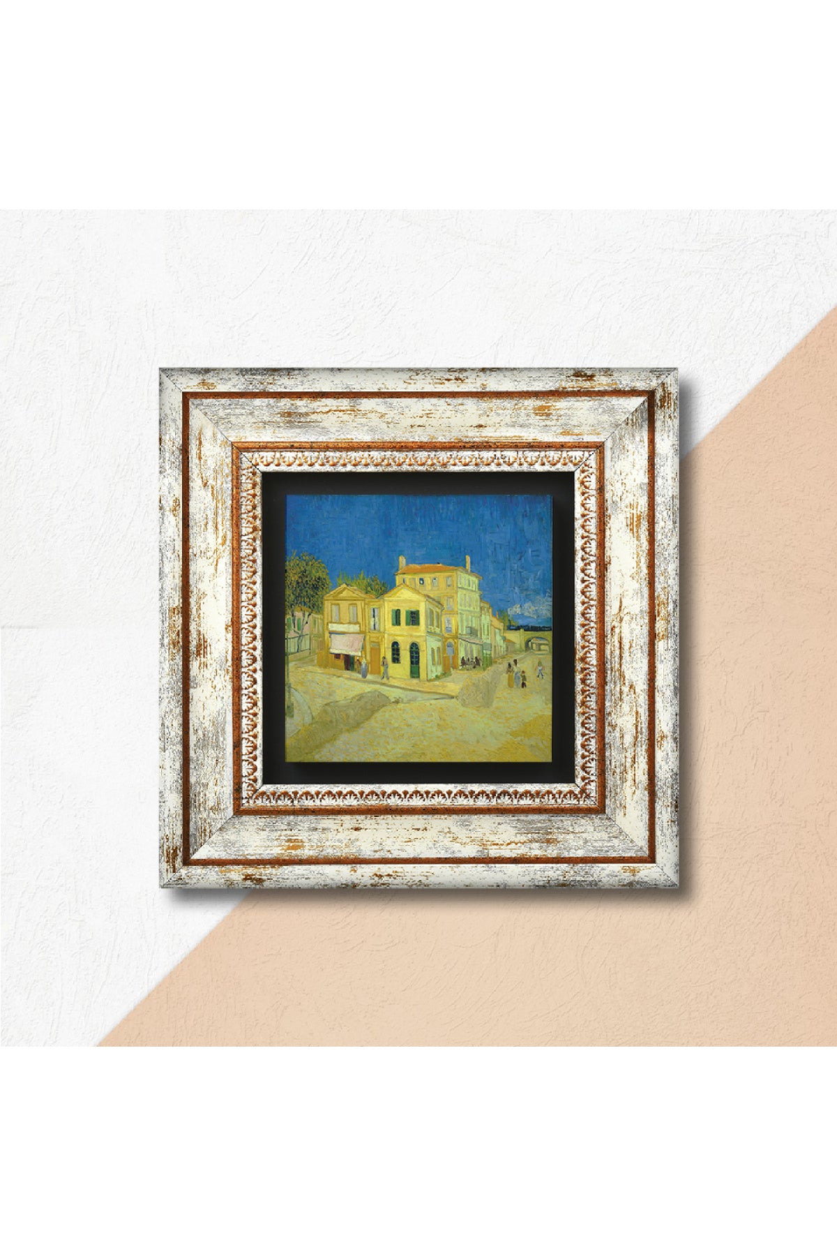Van Gogh Sarı Ev Taş Duvar Tablosu - Çerçeveli Taş Tablo - Dekoratif Duvar Sanatı - Modern Ev ve Ofis Duvar Dekoru TK1-295