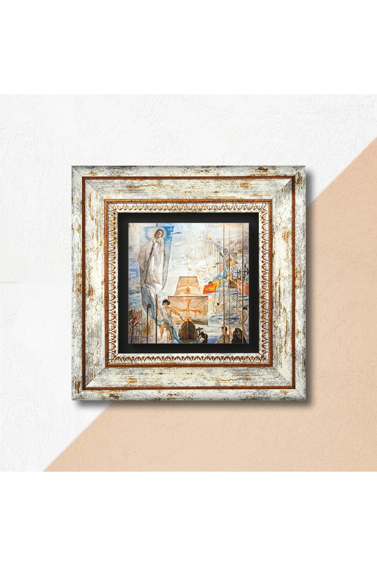 Salvador Dalí Amerika’nın Kristof Kolomb Tarafından Keşfi Taş Duvar Tablosu - Çerçeveli Taş Tablo - Dekoratif Duvar Sanatı - Modern Ev ve Ofis Duvar Dekoru TK1-305