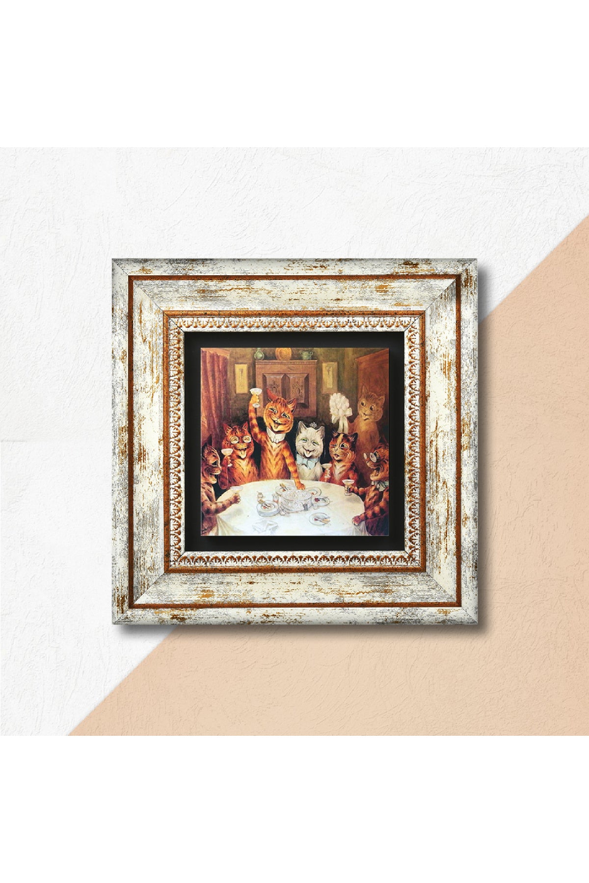 Louis Wain Kediler Taş Duvar Tablosu - Çerçeveli Taş Tablo - Dekoratif Duvar Sanatı - Modern Ev ve Ofis Duvar Dekoru TK1-311