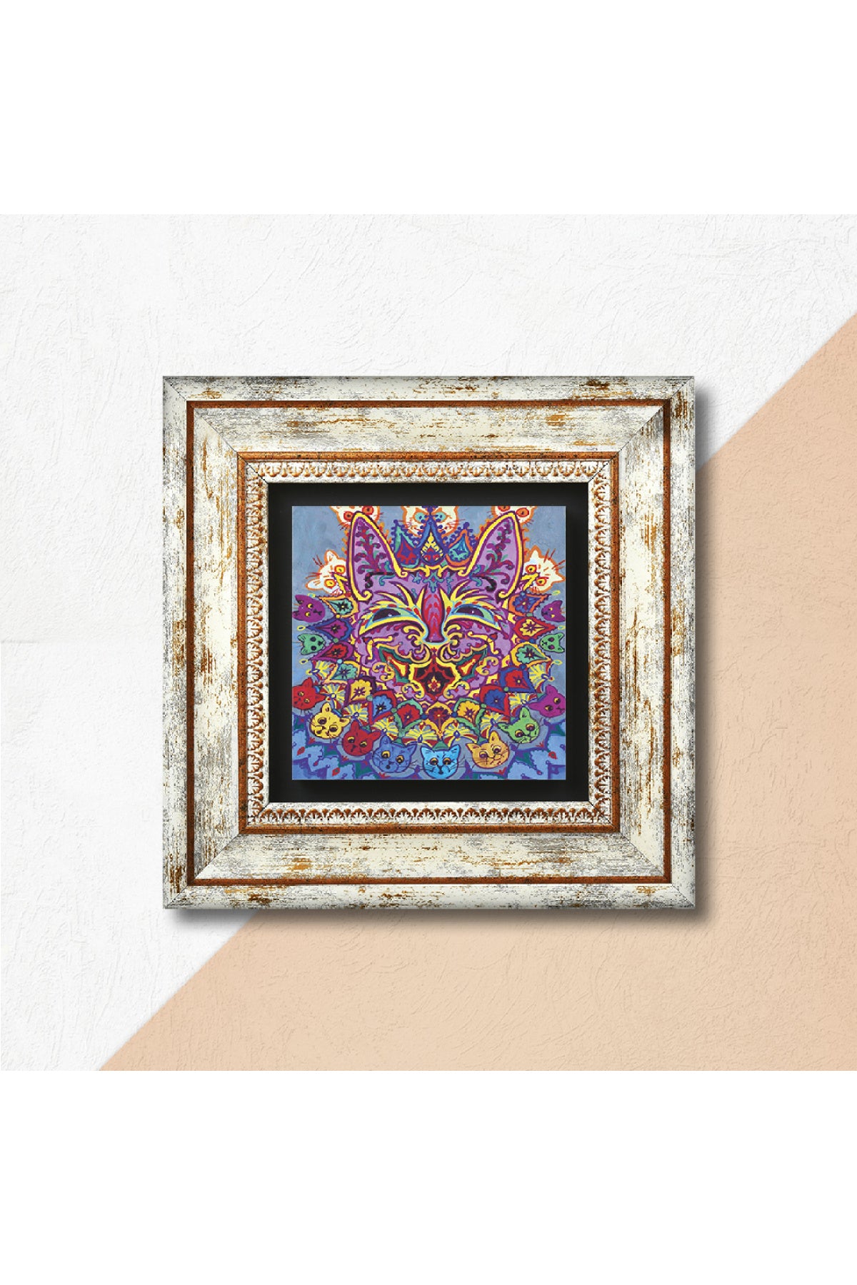 Louis Wain Kediler Taş Duvar Tablosu - Çerçeveli Taş Tablo - Dekoratif Duvar Sanatı - Modern Ev ve Ofis Duvar Dekoru TK1-314