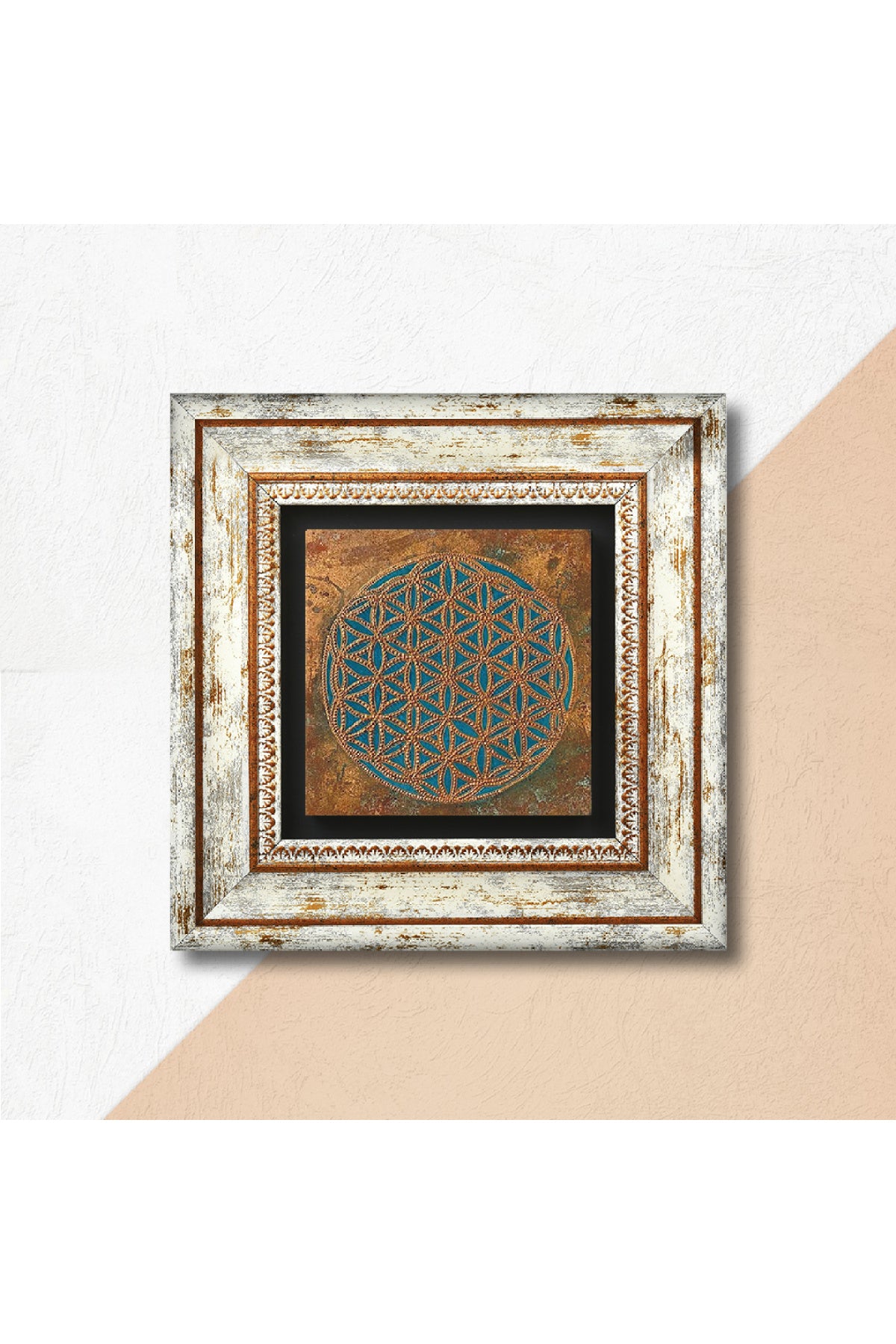 Yaşam Çiçeği Taş Duvar Tablosu - Çerçeveli Taş Tablo - Dekoratif Duvar Sanatı - Modern Ev ve Ofis Duvar Dekoru TK1-317