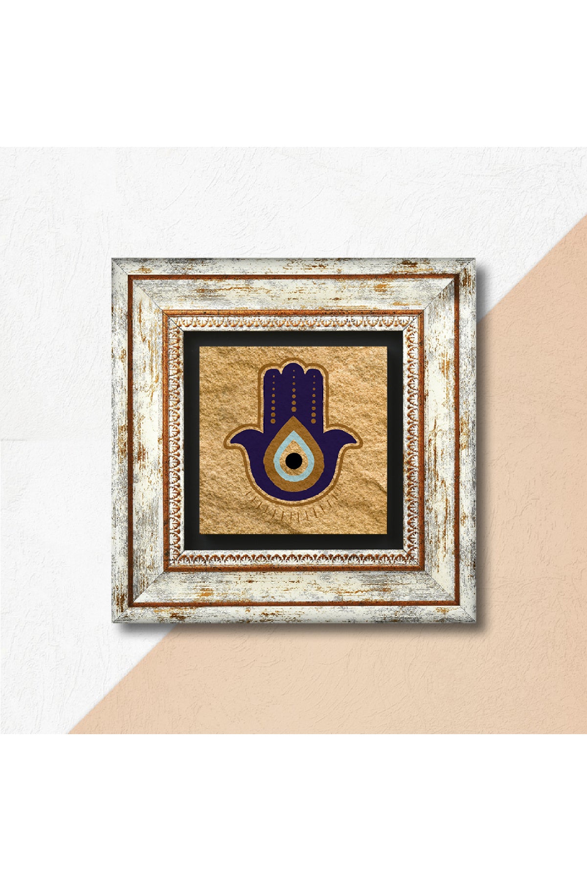 Fatma Ana Eli (Hamsa) Nazar Taş Duvar Tablosu - Çerçeveli Taş Tablo - Dekoratif Duvar Sanatı - Modern Ev ve Ofis Duvar Dekoru TK1-361
