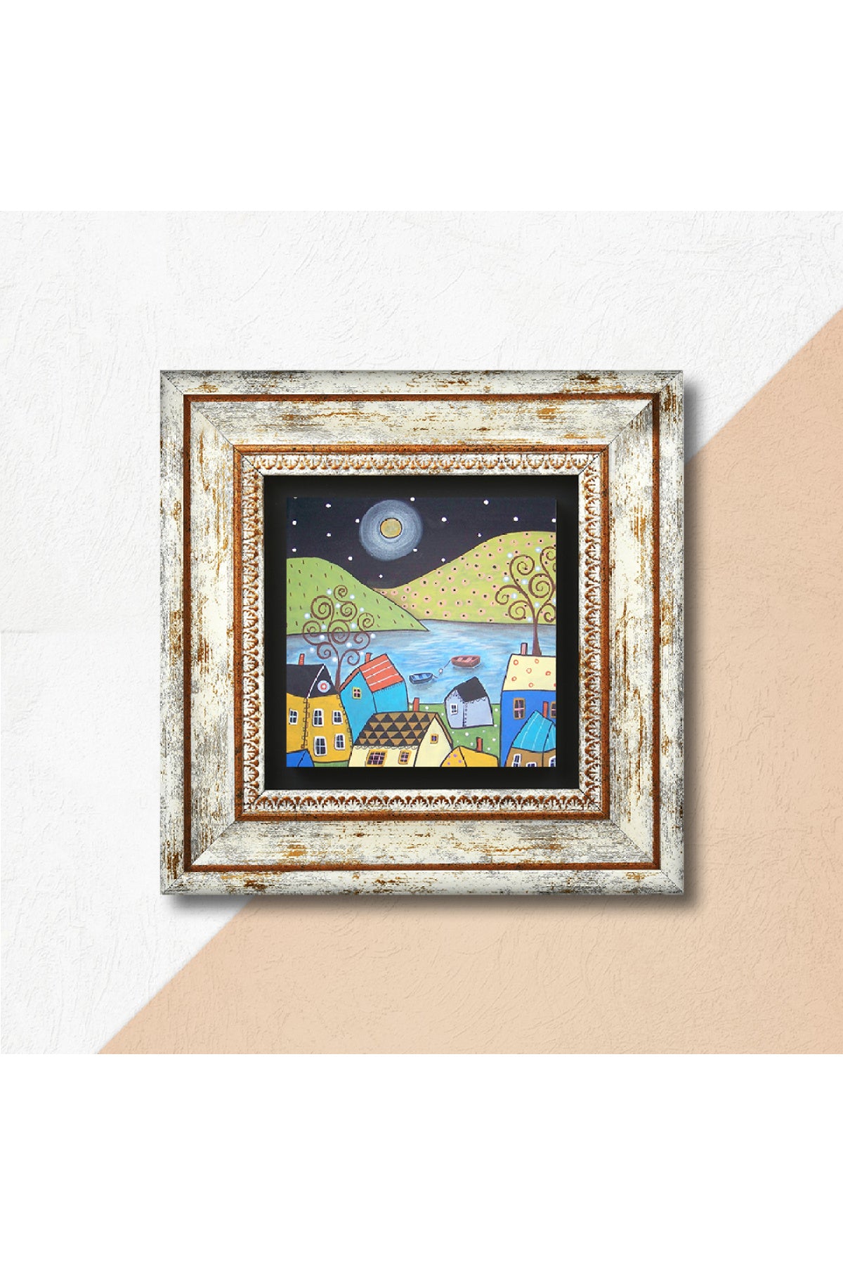 Minimalist Bohem Taş Duvar Tablosu - Çerçeveli Taş Tablo - Dekoratif Duvar Sanatı - Modern Ev ve Ofis Duvar Dekoru TK1-396