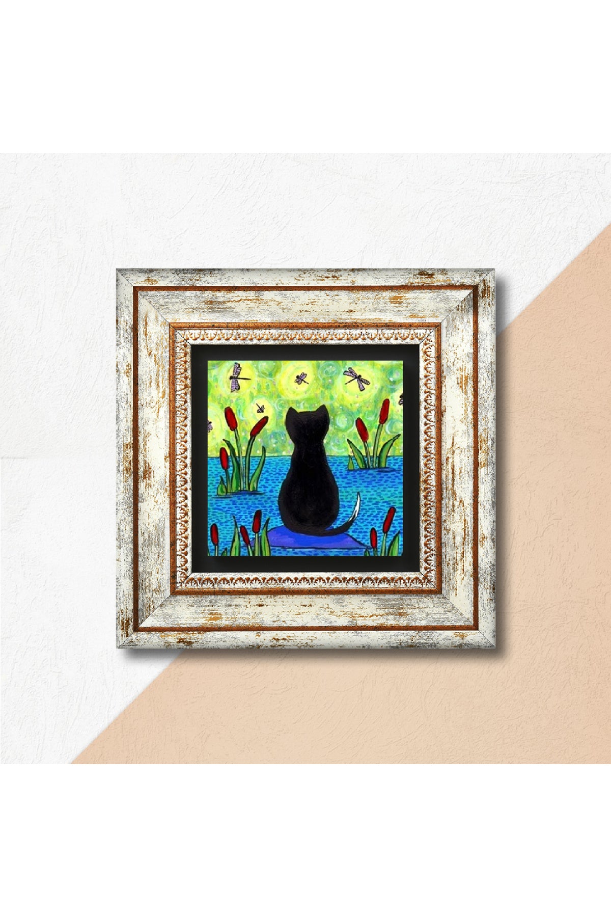 Kedi Taş Duvar Tablosu - Çerçeveli Taş Tablo - Dekoratif Duvar Sanatı - Modern Ev ve Ofis Duvar Dekoru TK1-413