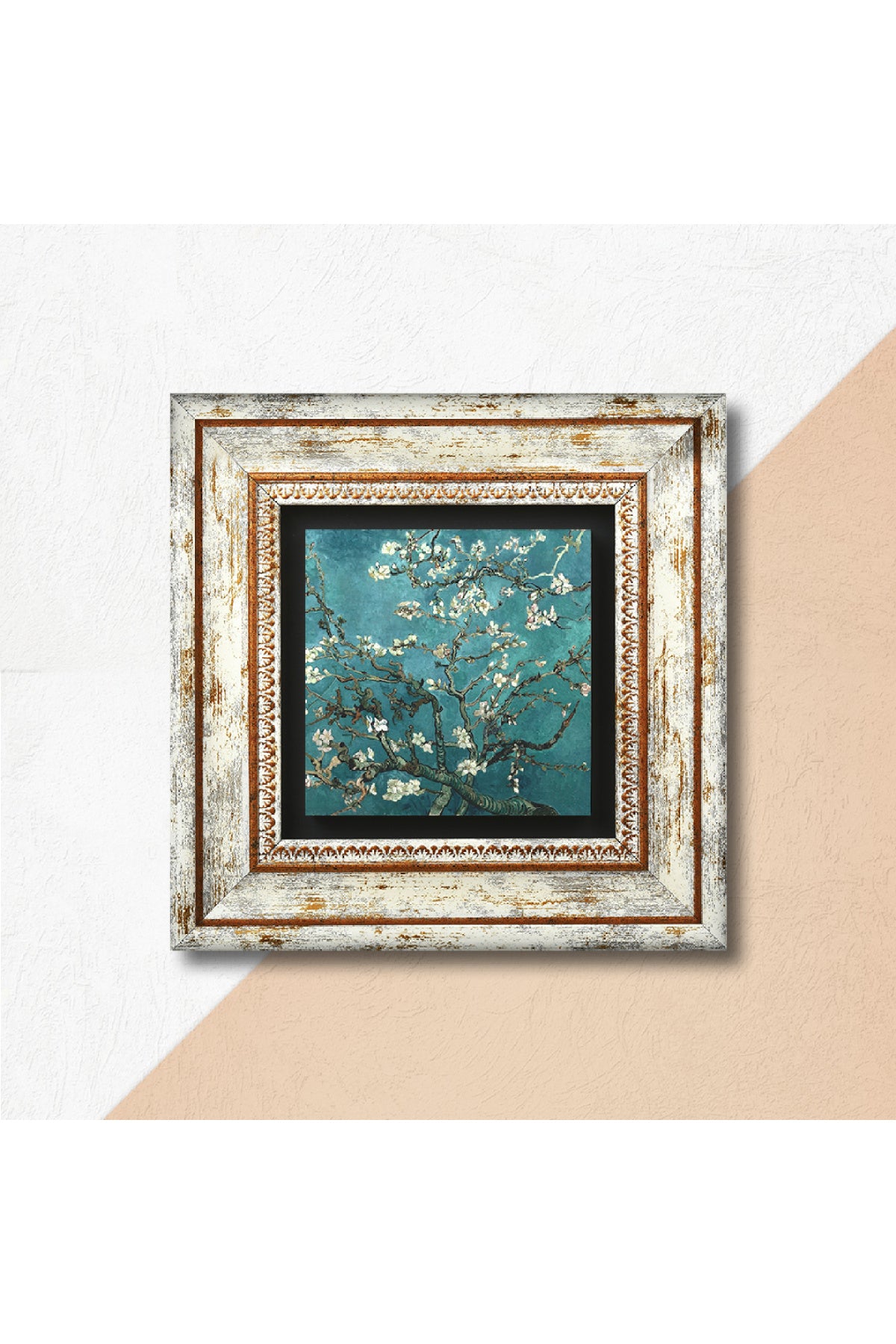 Van Gogh Badem Ağacı Taş Duvar Tablosu - Çerçeveli Taş Tablo - Dekoratif Duvar Sanatı - Modern Ev ve Ofis Duvar Dekoru TK1-64