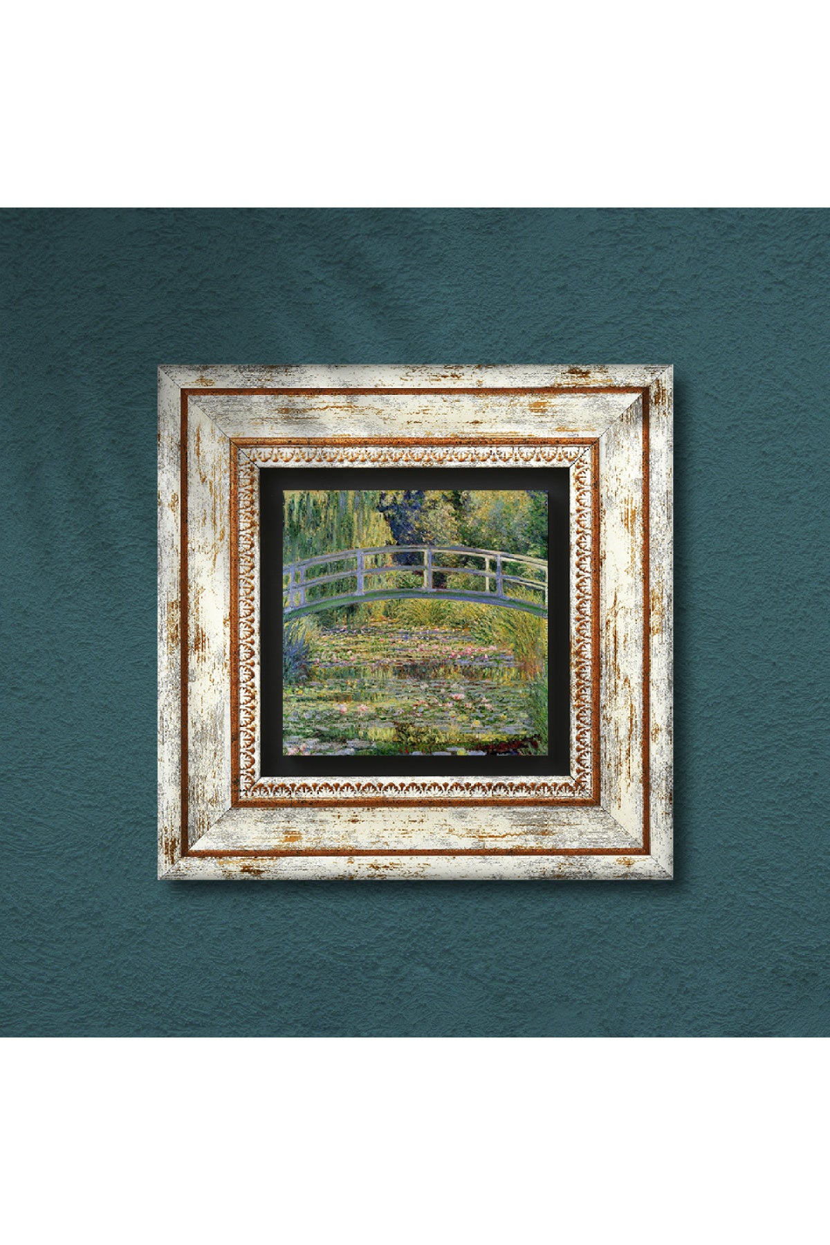 Claude Monet Nilüfer Gölü Taş Duvar Tablosu - Çerçeveli Taş Tablo - Dekoratif Duvar Sanatı - Modern Ev ve Ofis Duvar Dekoru TK1-138
