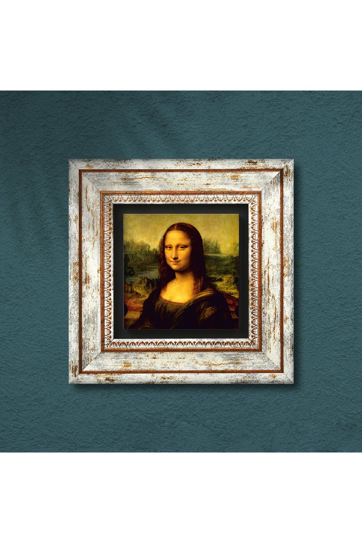 Leonardo da Vinci Mona Lisa Taş Duvar Tablosu - Çerçeveli Taş Tablo - Dekoratif Duvar Sanatı - Modern Ev ve Ofis Duvar Dekoru TK1-19