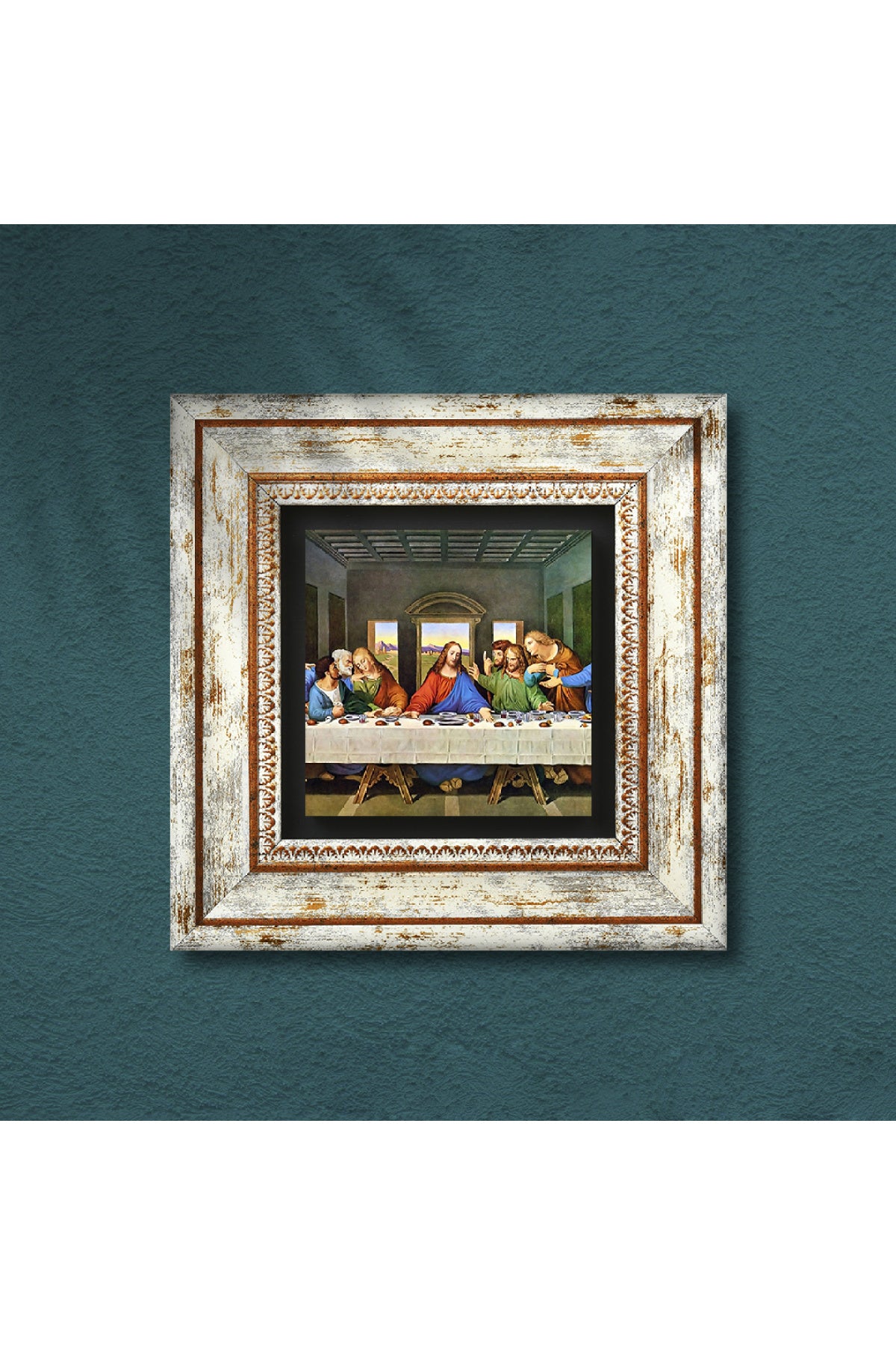 Leonardo da Vinci Son Akşam Yemeği Taş Duvar Tablosu - Çerçeveli Taş Tablo - Dekoratif Duvar Sanatı - Modern Ev ve Ofis Duvar Dekoru TK1-273