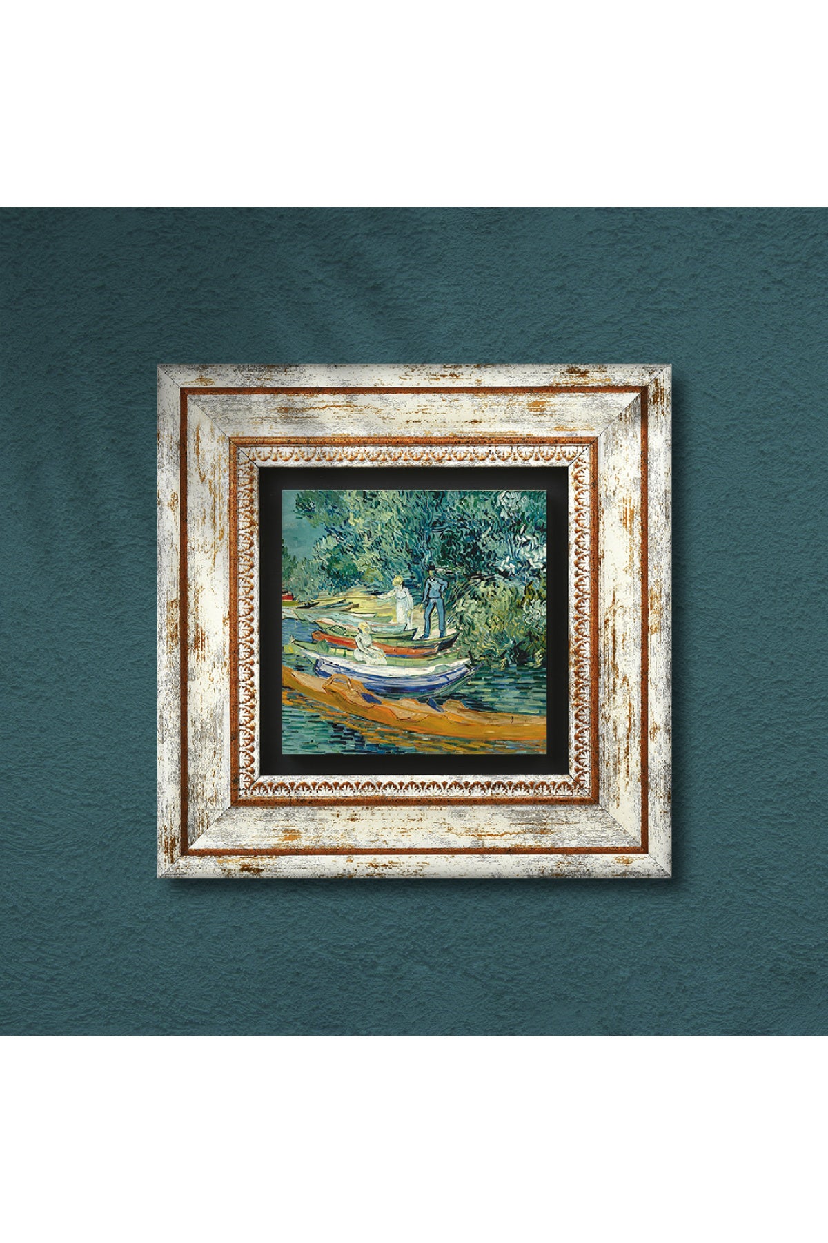 Van Gogh Auvers'deki Oise Bankası Taş Duvar Tablosu - Çerçeveli Taş Tablo - Dekoratif Duvar Sanatı - Modern Ev ve Ofis Duvar Dekoru TK1-280