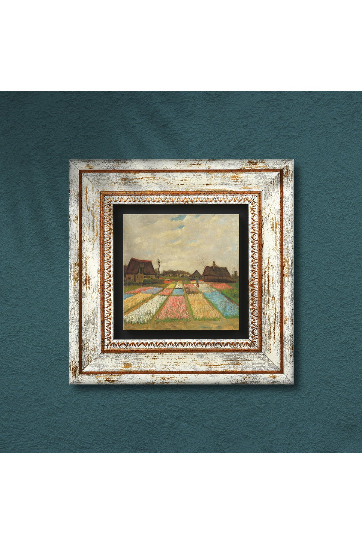 Van Gogh Hollanda'da Lale Tarlaları Taş Duvar Tablosu - Çerçeveli Taş Tablo - Dekoratif Duvar Sanatı - Modern Ev ve Ofis Duvar Dekoru TK1-282