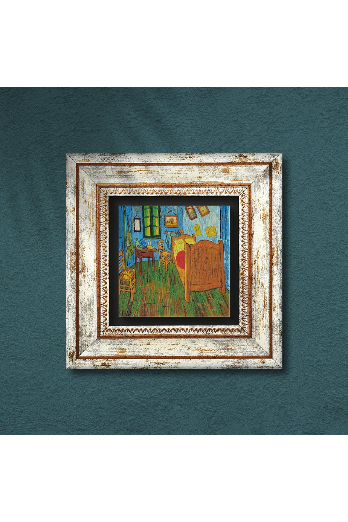Van Gogh Arles'teki Yatak Odası Taş Duvar Tablosu - Çerçeveli Taş Tablo - Dekoratif Duvar Sanatı - Modern Ev ve Ofis Duvar Dekoru TK1-286