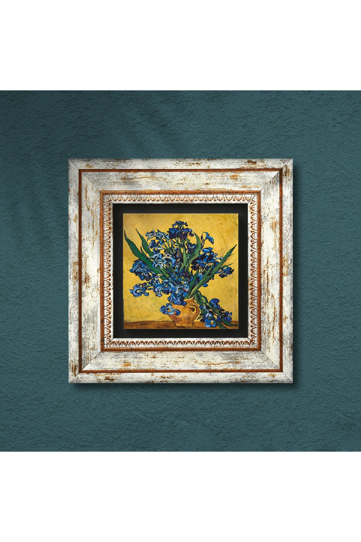 Van Gogh Süsenler Taş Duvar Tablosu - Çerçeveli Taş Tablo - Dekoratif Duvar Sanatı - Modern Ev ve Ofis Duvar Dekoru TK1-287