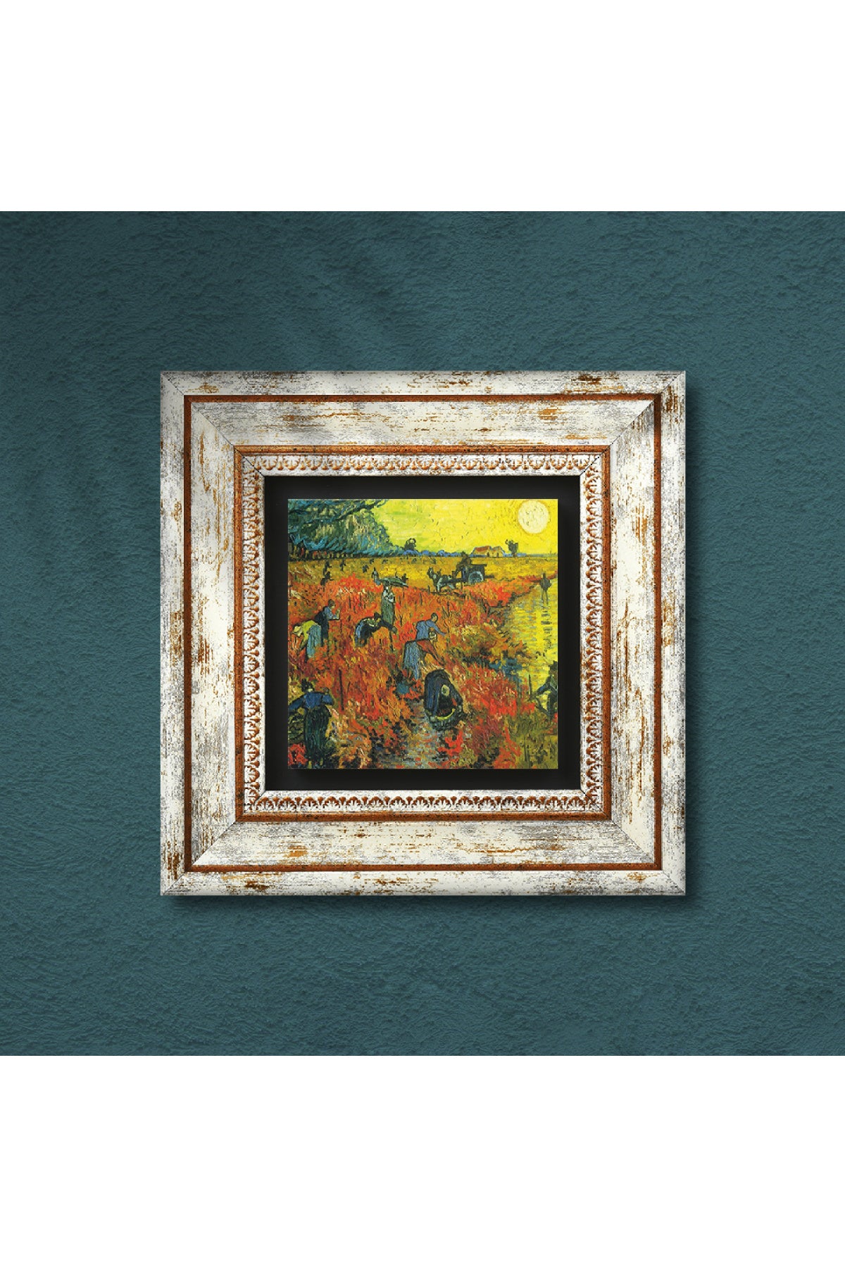 Van Gogh Arles'te Kırmızı Bağ Taş Duvar Tablosu - Çerçeveli Taş Tablo - Dekoratif Duvar Sanatı - Modern Ev ve Ofis Duvar Dekoru TK1-288