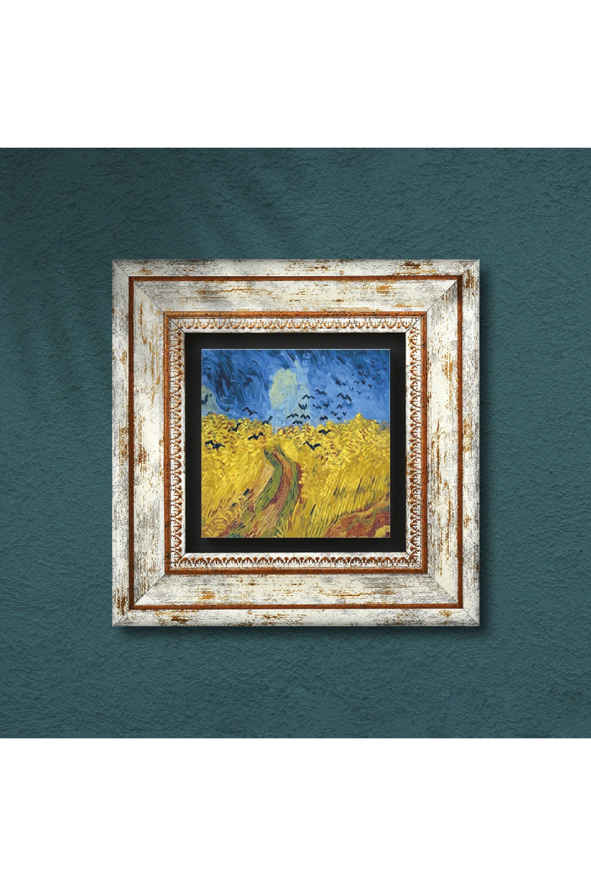 Van Gogh Buğday Tarlası ve Kargalar Taş Duvar Tablosu - Çerçeveli Taş Tablo - Dekoratif Duvar Sanatı - Modern Ev ve Ofis Duvar Dekoru TK1-290
